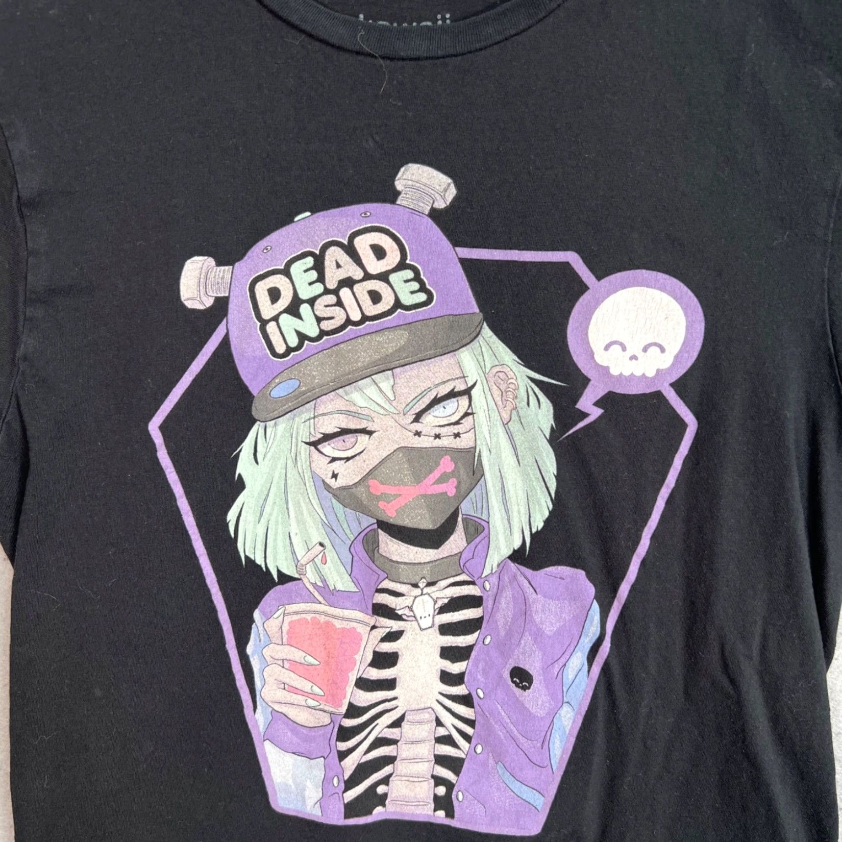 Vintage VINTAGE Kawaii Krypt Dead Inside Graphic Tee Shirt Womens Small Black 100% Cotton Size S / US 4 / IT 40 - 4 Thumbnail