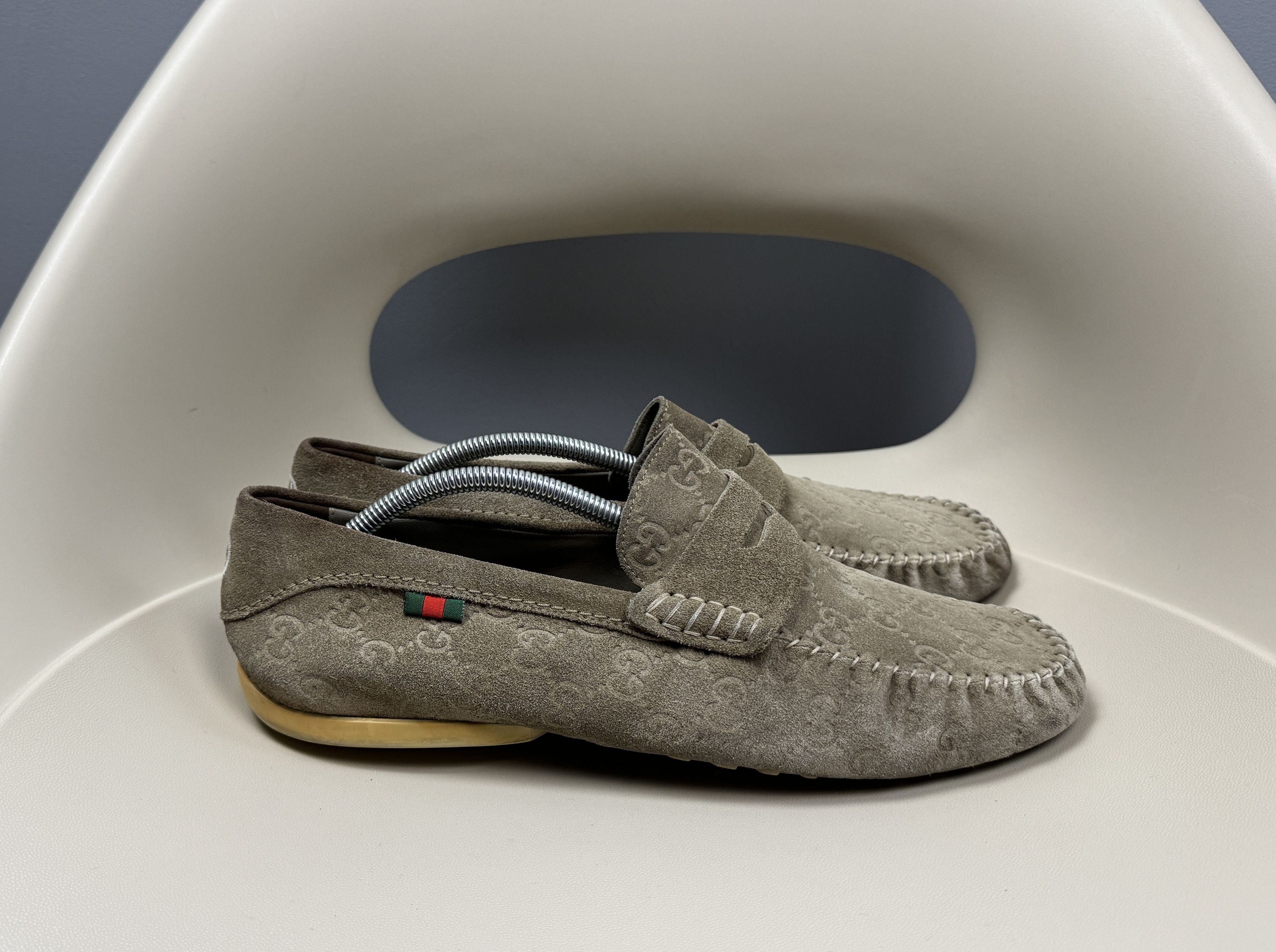 Gucci Gucci Suede GG Monogram Loafers Flats Olive Gray Size 8 Size US 9 / EU 42 - 1 Thumbnail