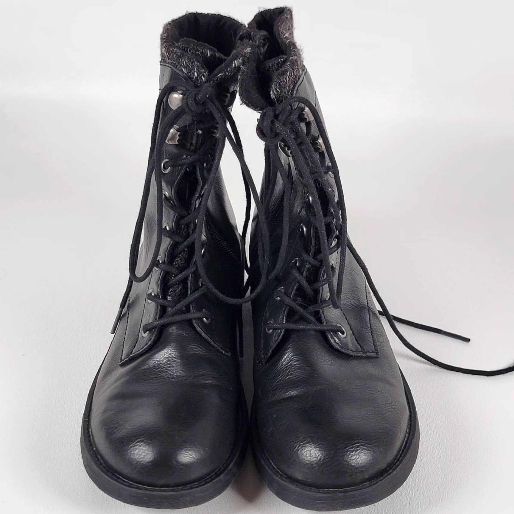 Vintage Rocketdog Boots Women Size 9 US 39.5 Black Leather Knit Fabric Combat Zip Mid-Calf Size US 9 / IT 39 - 2 Thumbnail