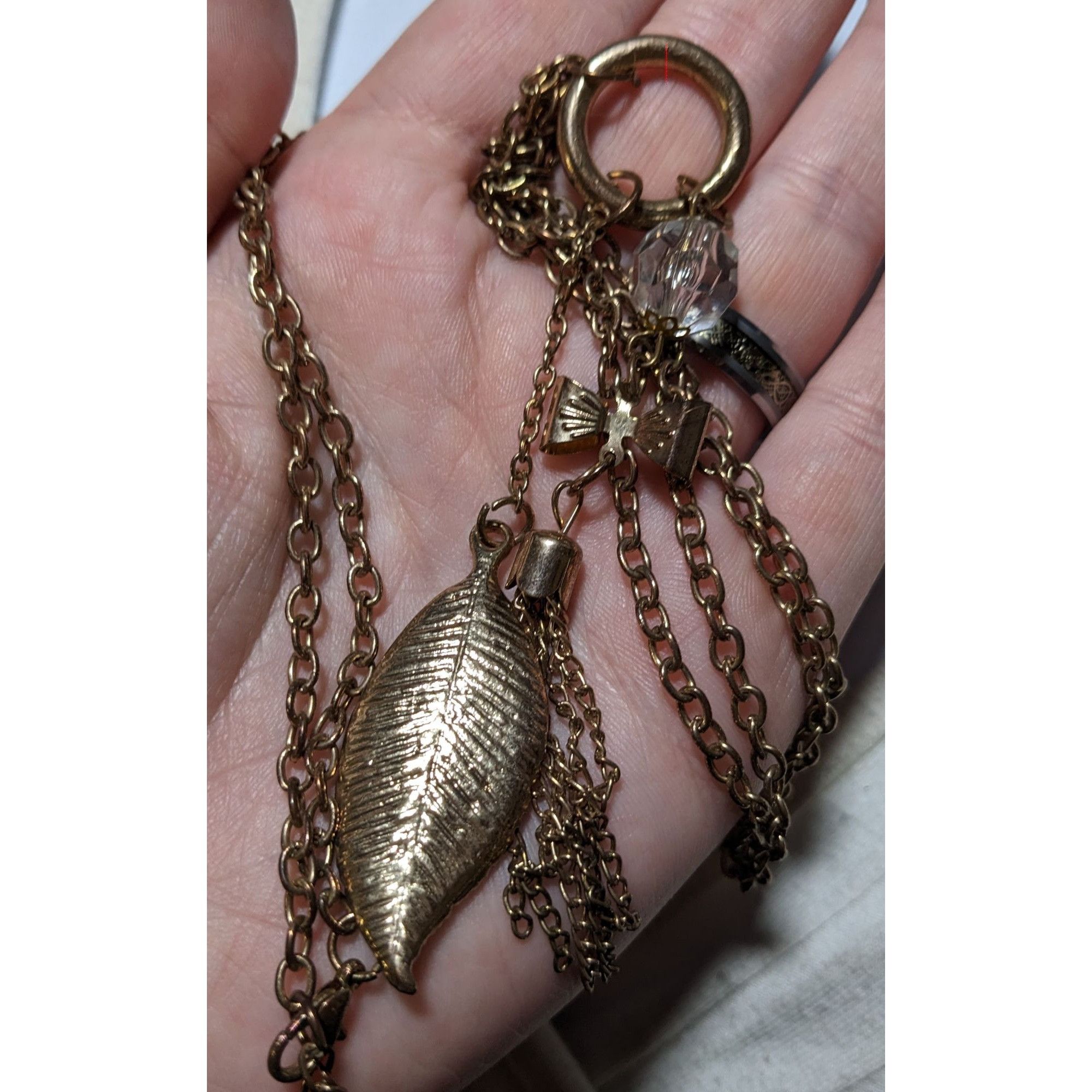 Other Gold Coquette Bow And Leaf Tassel Necklace Size ONE SIZE - 4 Thumbnail