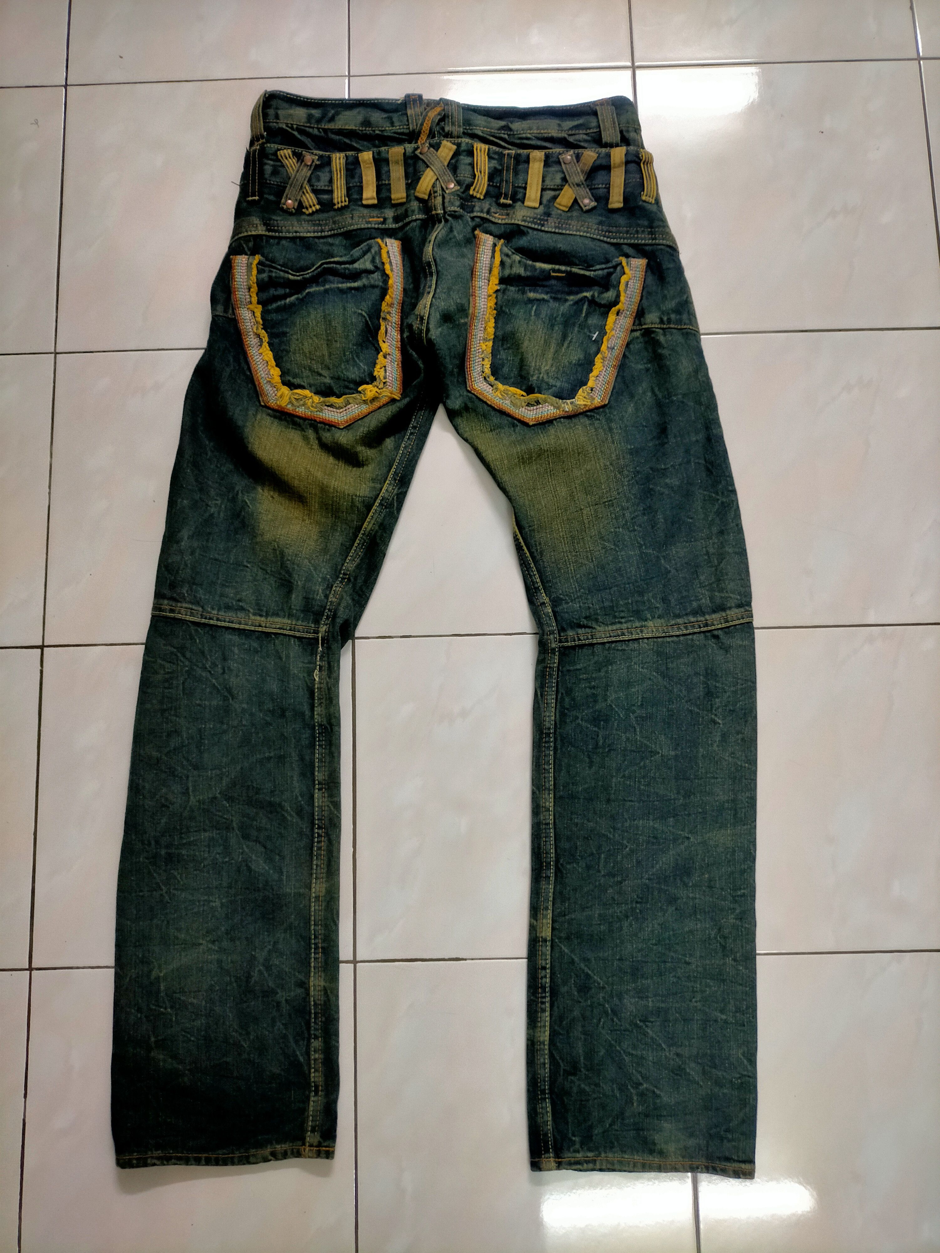 image of Hysteric Glamour x Ppfm Dominate Handcrafted Double Waist Distressed Jeans in Black Blue (Size 32)
