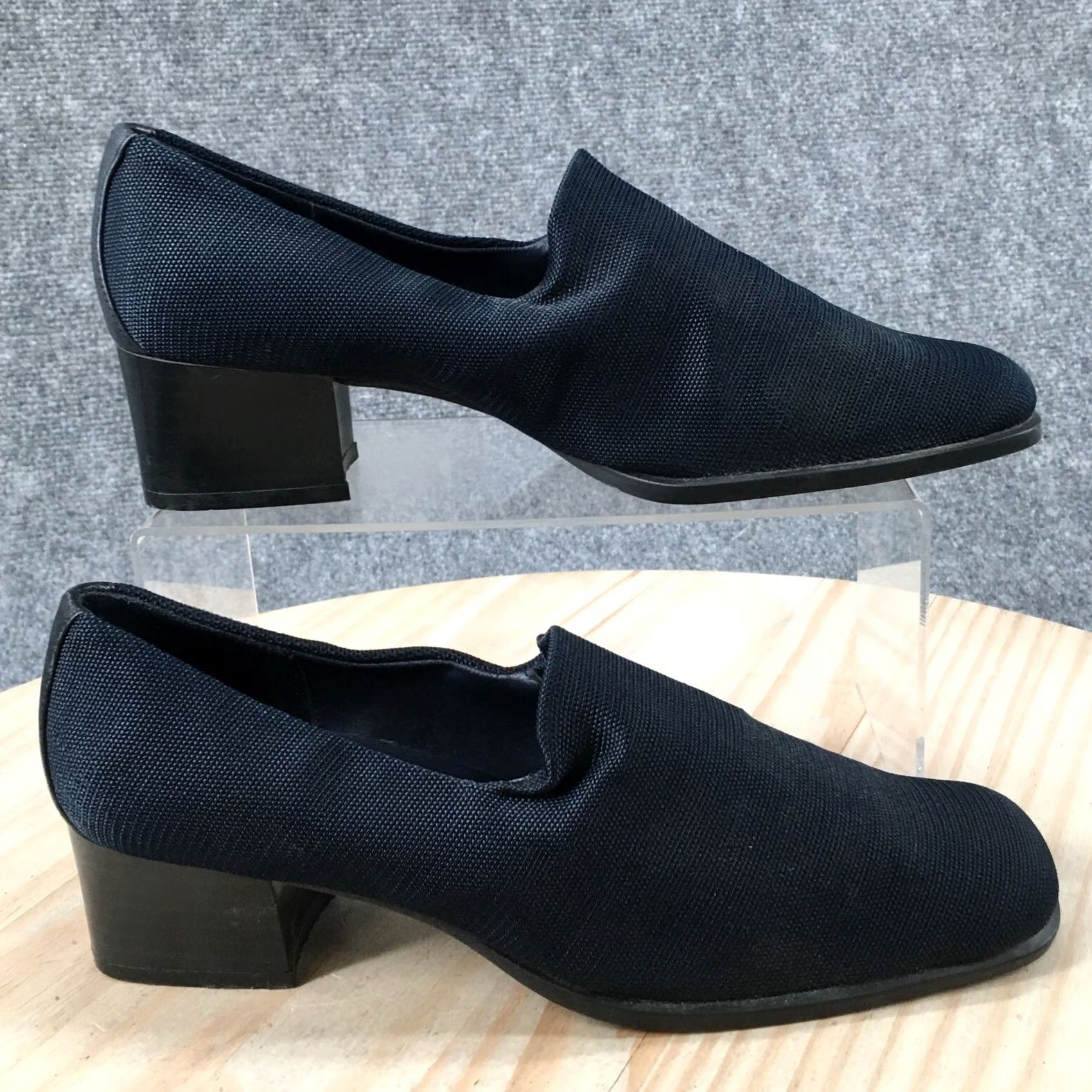 Vintage Aerosoles Heels Womens 8 M Stack It Pump Blue Fabric Slip On Square Toe Casual Shoes Size US 8 / IT 38 - 2 Thumbnail