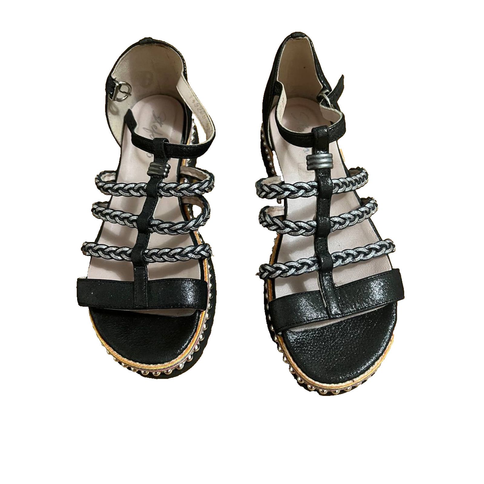Santostefano Stefano Women sandals Leather Black silver Size 37 S000016 Size US 7 / IT 37 - 1 Thumbnail