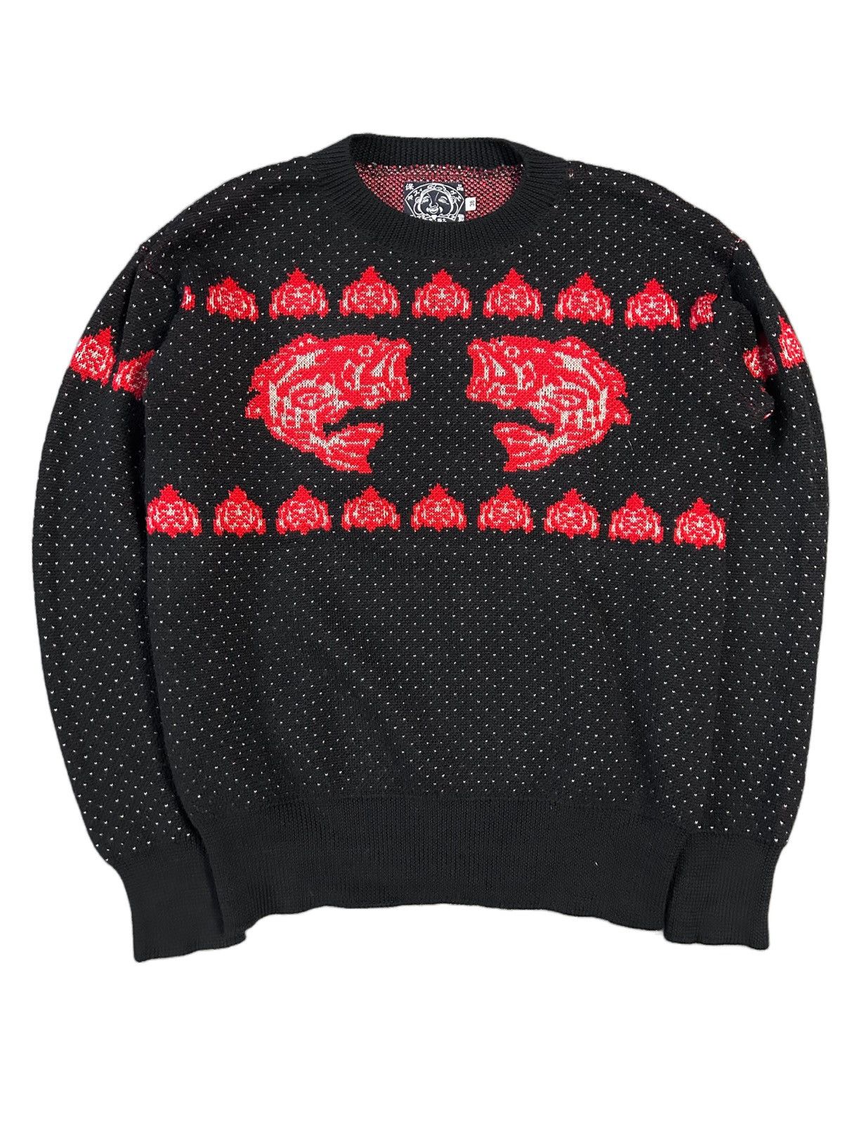 Evisu sweater koi fish black knit vintage Japanese