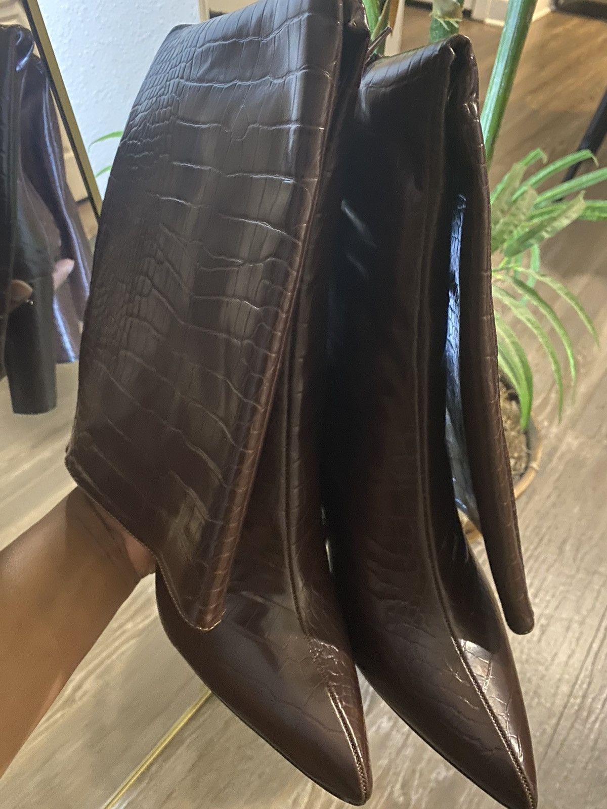 Fashion Nova Boohoo Size 11 Brown Faux Leather Knee High Size US 11 / IT 41 - 1 Thumbnail