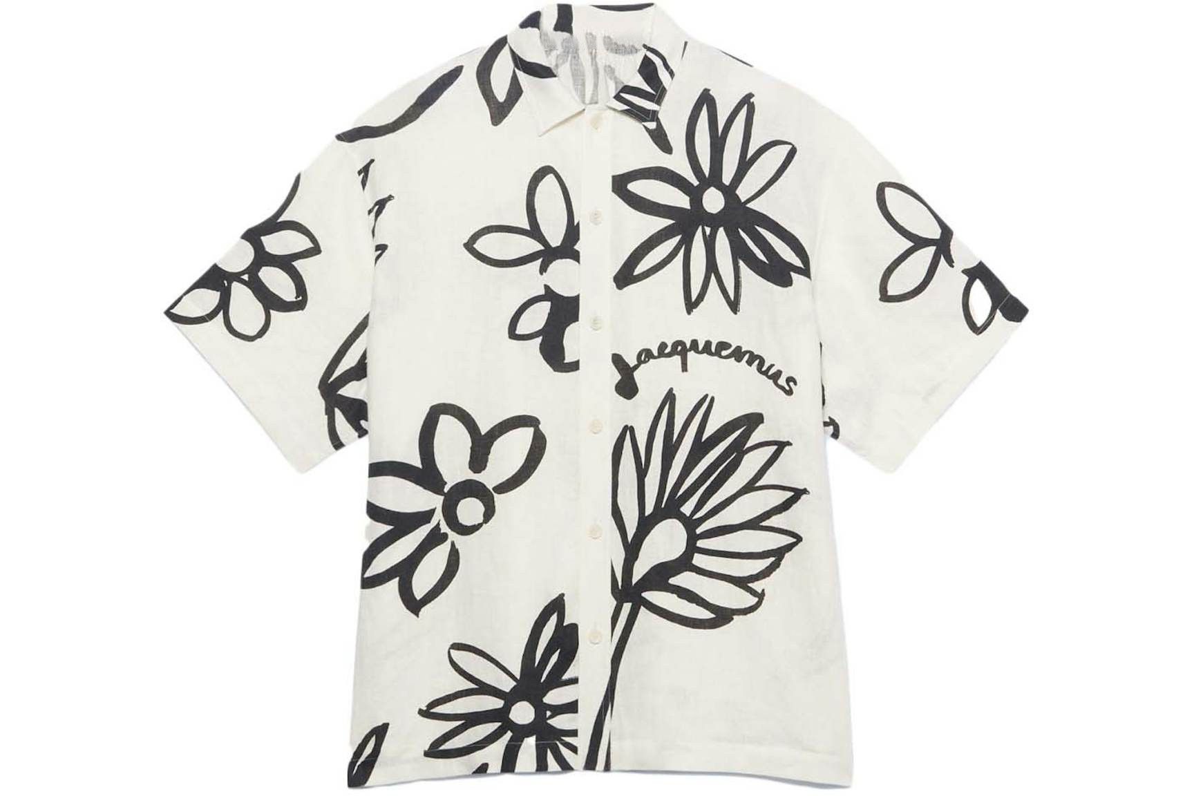 Designer Men's Short-Sleeved Shirt – Black & White Floral Print Size US M / EU 48-50 / 2 - 2 Thumbnail