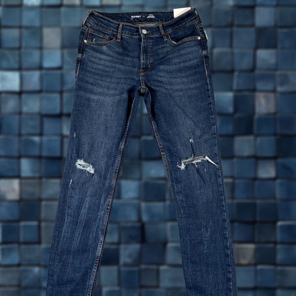 Old Navy Old Navy Jeans Womens 8 Blue Rockstar Super Skinny Mid Rise Distressed Stretch Denim Size 30" / US 8 / IT 44 - 1 Thumbnail
