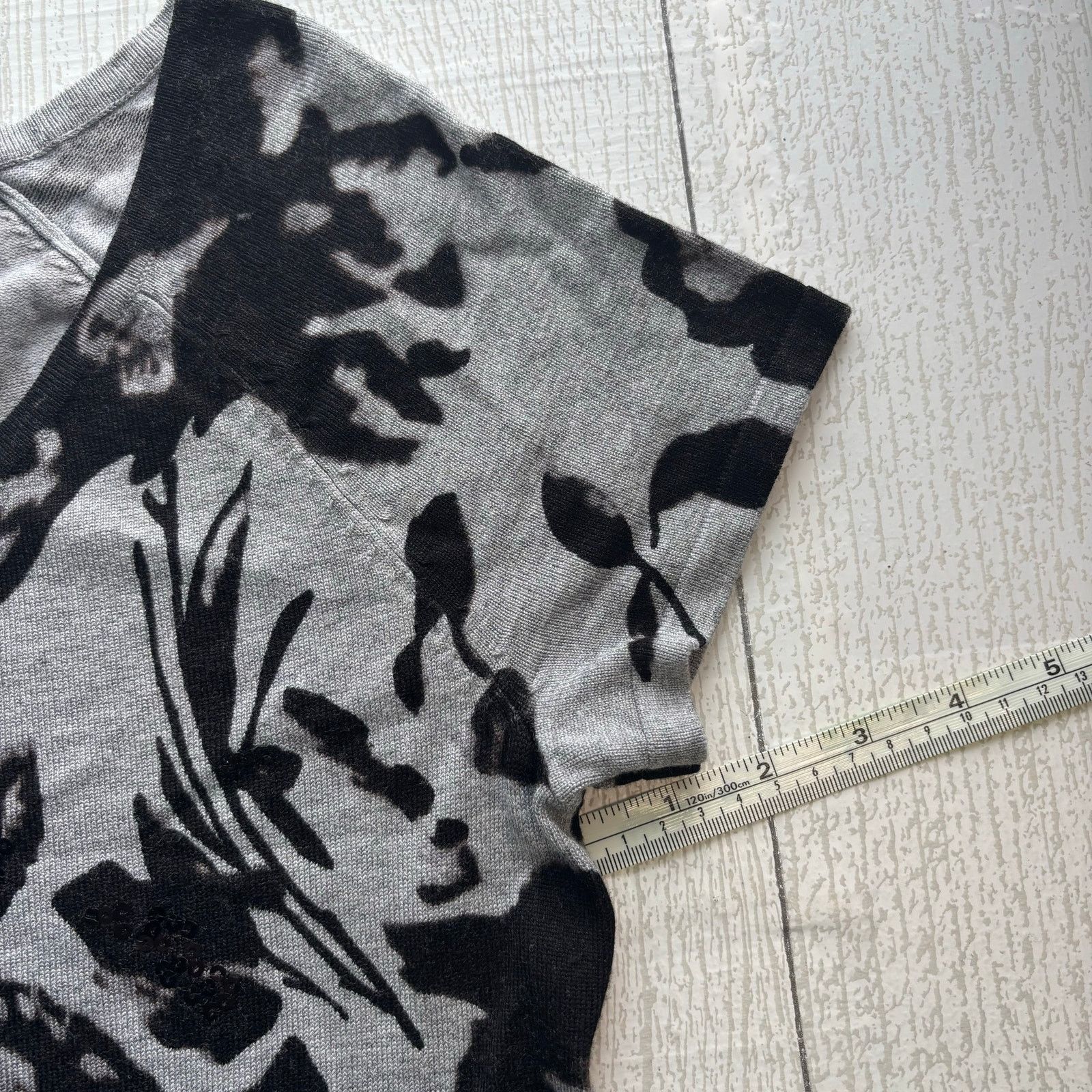 Other Premise Studio Gray Black Floral Knit Top Scoop Neck Large Size L / US 10 / IT 46 - 7 Thumbnail