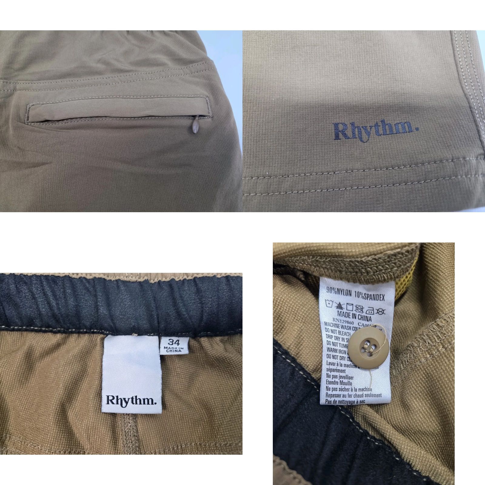 Rhythm Rhythm Mens Belted Beige/Brown Nylon Blend Shorts Zip Pockets 34 Brown 90s Casual Mens Regular Waist 34 Size US 34 / EU 50 - 8 Thumbnail