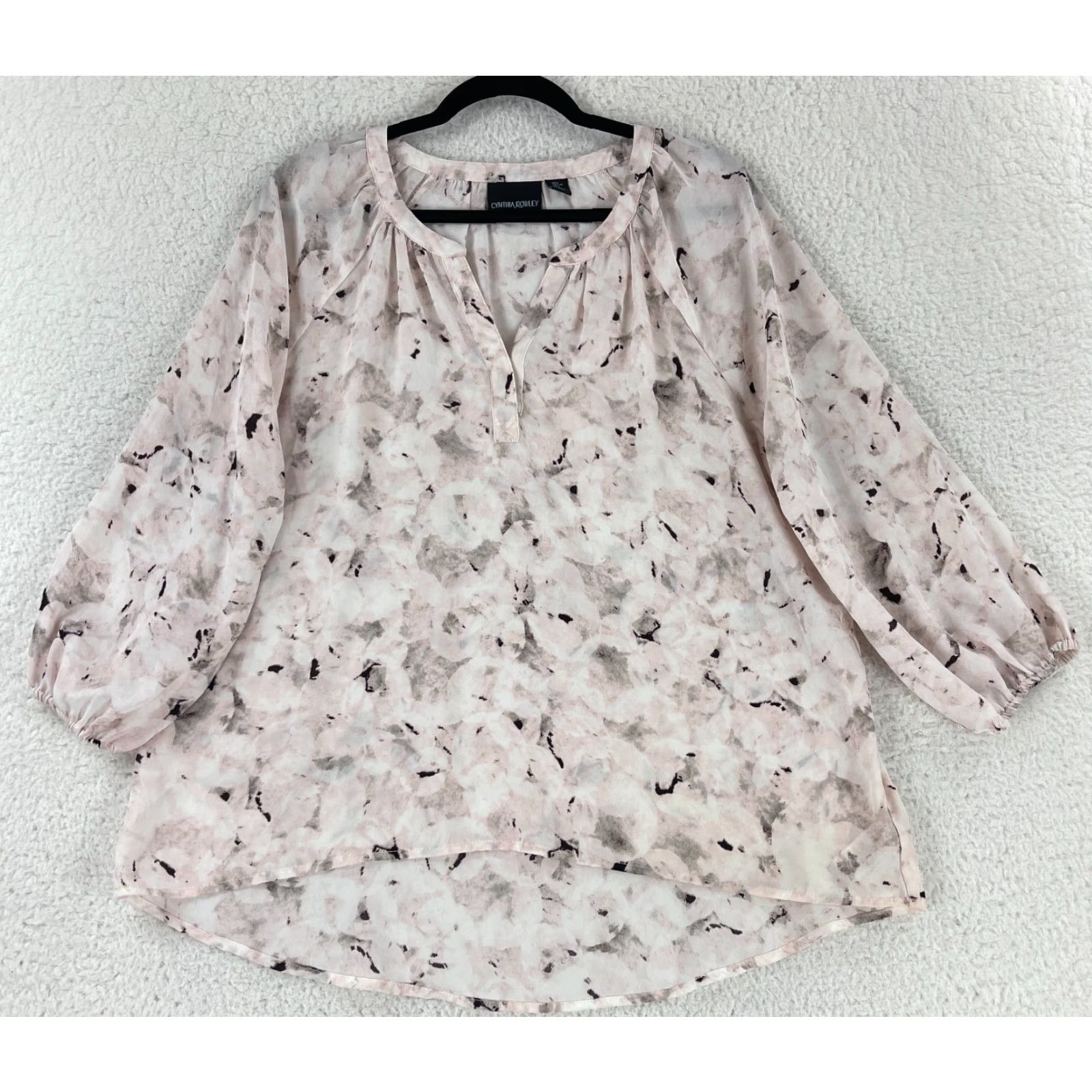 Cynthia Rowley Cynthia Rowley Shirt Womens Pink V-Neck 3/4 Sleeve Flowy Pullover Large Housekeeping: None Size S / US 4 / IT 40 - 2 Thumbnail
