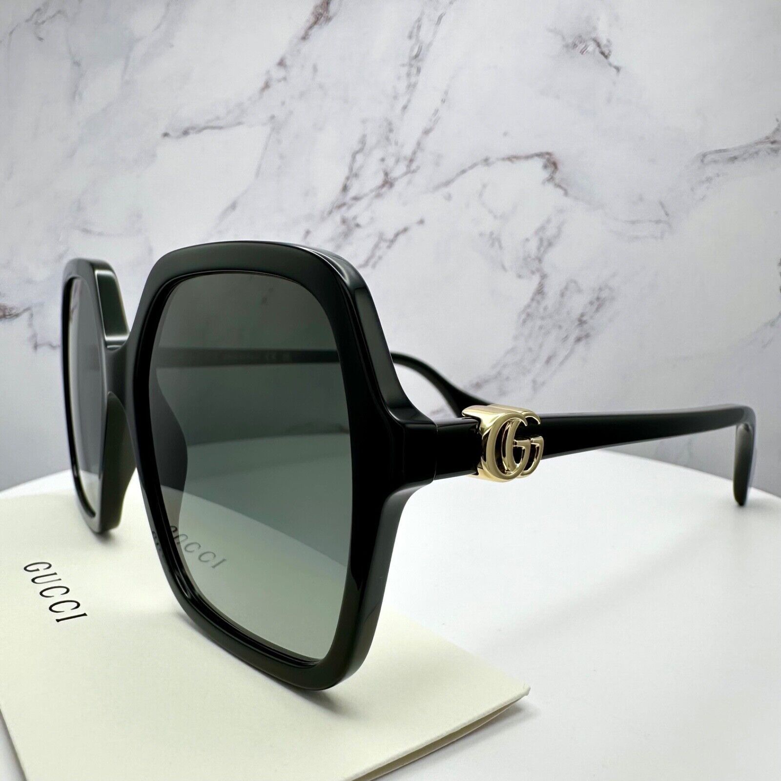 Gucci GUCCI Sunglasses New Black Oversized Acetate Gold Metal Logo Size ONE SIZE - 16 Thumbnail