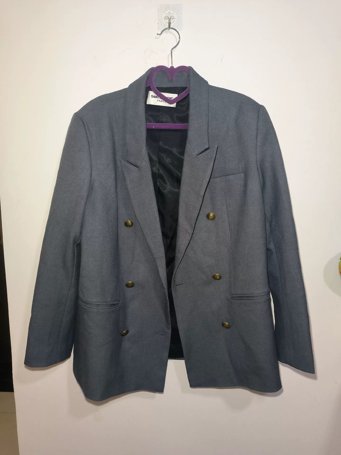 Saint Laurent Paris Saint Laurent Gray Double-Breasted Blazer Size L / US 10 / IT 46 - 1 Thumbnail