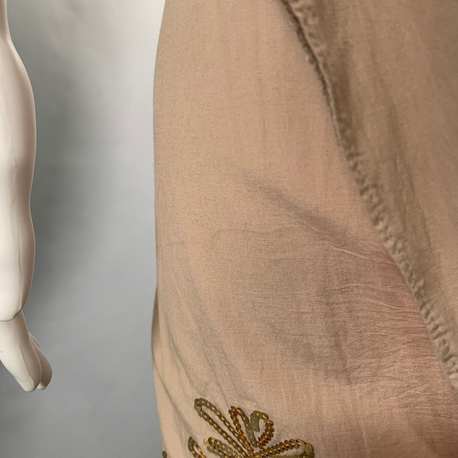 Cosmic Wonder Size S Khaki Beige Silk Cotton Embroidered Oversized Dress Size S / US 4 / IT 40 - 7 Thumbnail