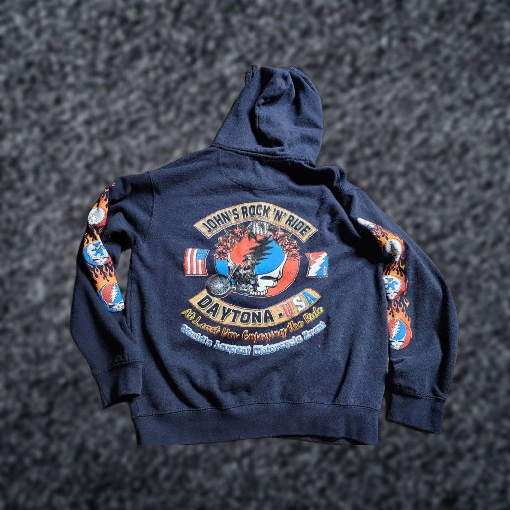Vintage VINTAGE Vance Hoodie Men’s L Full Zip Blue Graphic Print Skull Roses Riding Daytona Bike Week Size US L / EU 52-54 / 3 - 1 Thumbnail