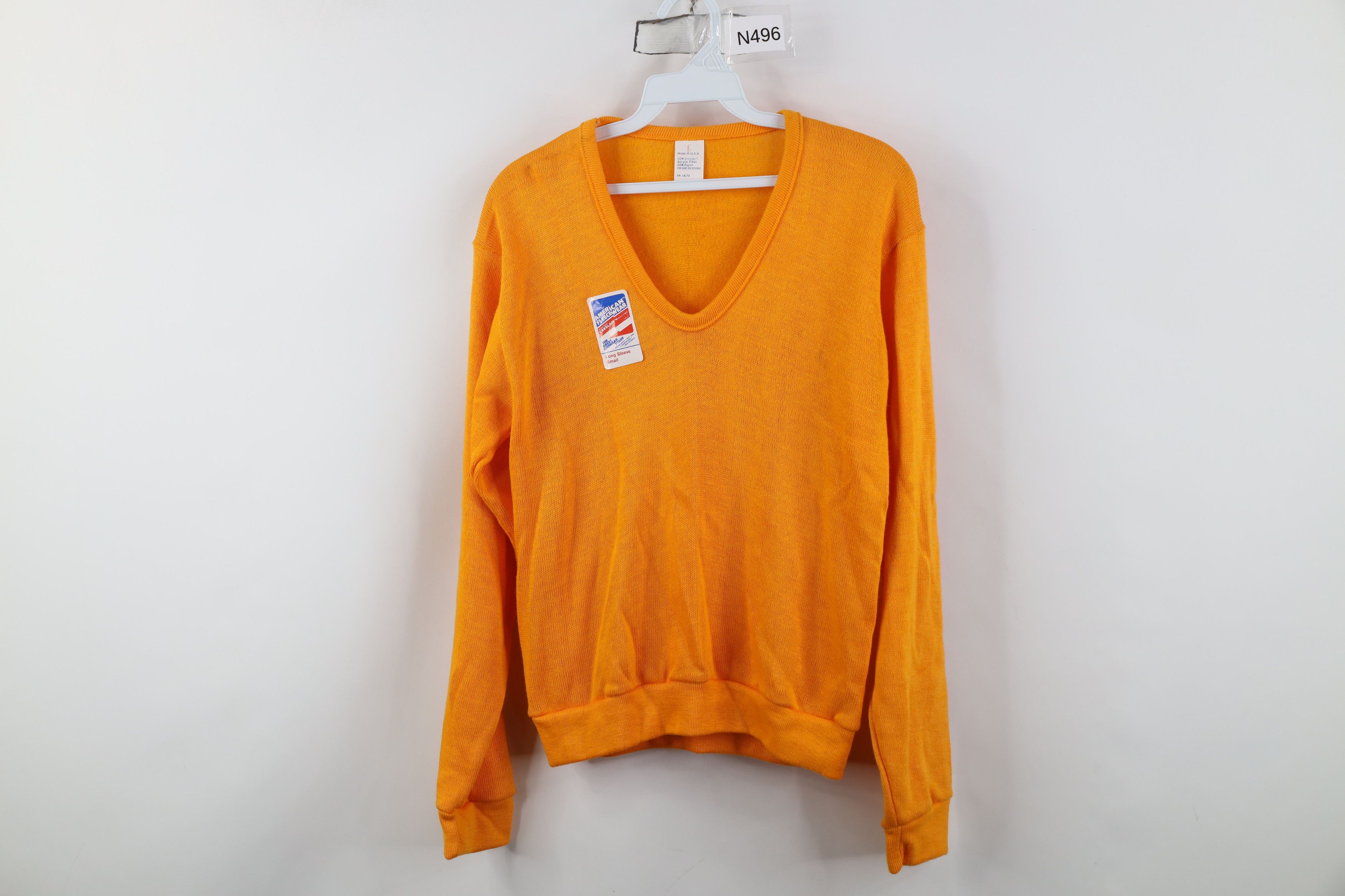 Vintage Deadstock Vintage 70s Streetwear V-Neck Sweater Orange USA Size S / US 4 / IT 40 - 1 Thumbnail