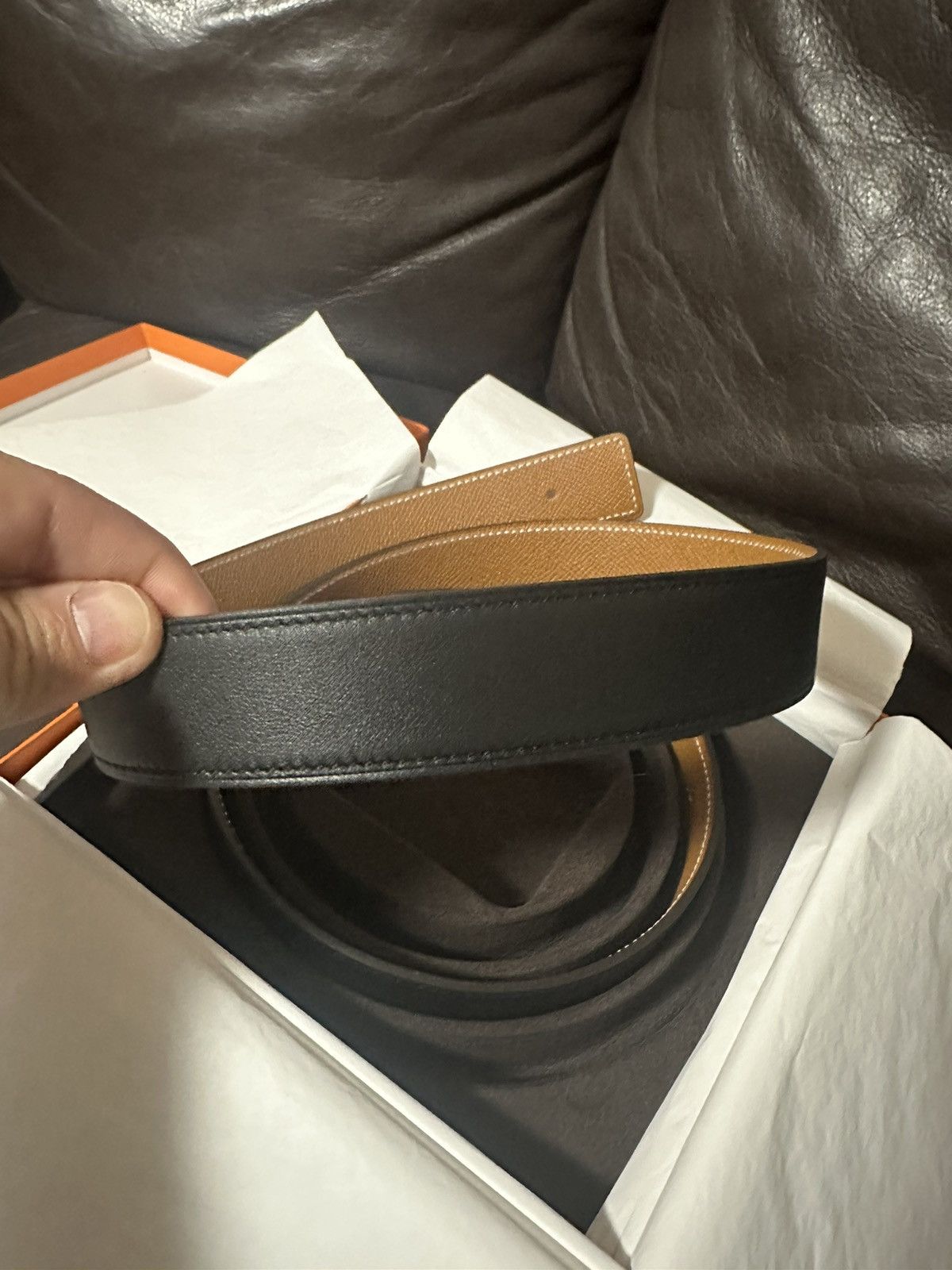 Hermes Hermes black leather belt reversible 100 cm Size 38 - 4 Thumbnail