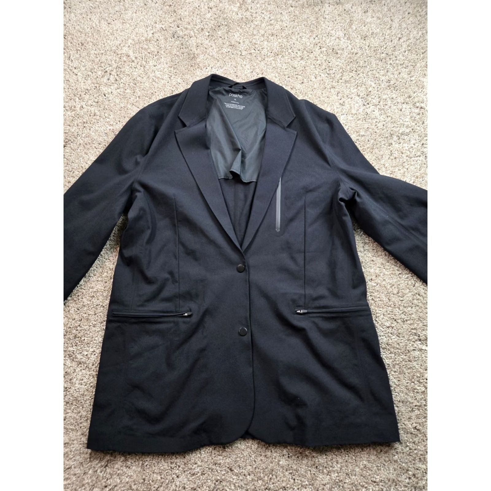Vintage Pashko Blazer Mens XL Black Unstructured Cotton Stretch Pockets Two-Button Front Notch Lapel Single-Breasted Regular Fit Size 46R - 6 Thumbnail