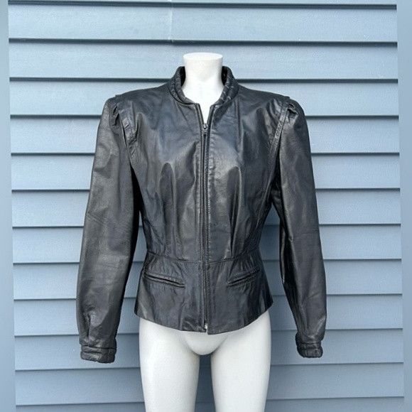 Other Vintage Bermans Womens Black Genuine Leather Moto Jacket Size M / US 6-8 / IT 42-44 - 1 Thumbnail