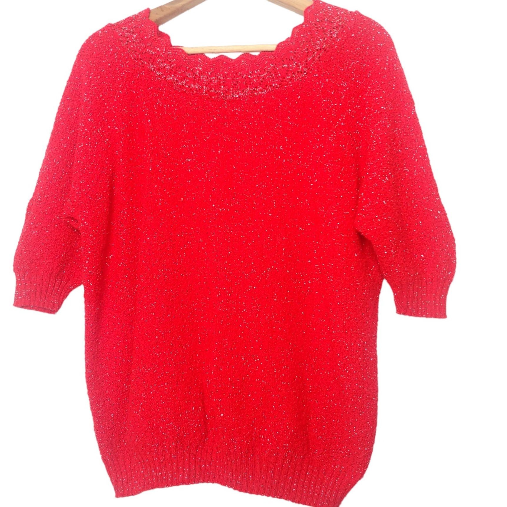 Vintage VINTAGE Adele Sweater Shirt Women L Red Silver Sparkle Knit Short Sleeve Crew Neck Holiday Party Shimmer Christmas Womens Size L / US 10 / IT 46 - 2 Thumbnail
