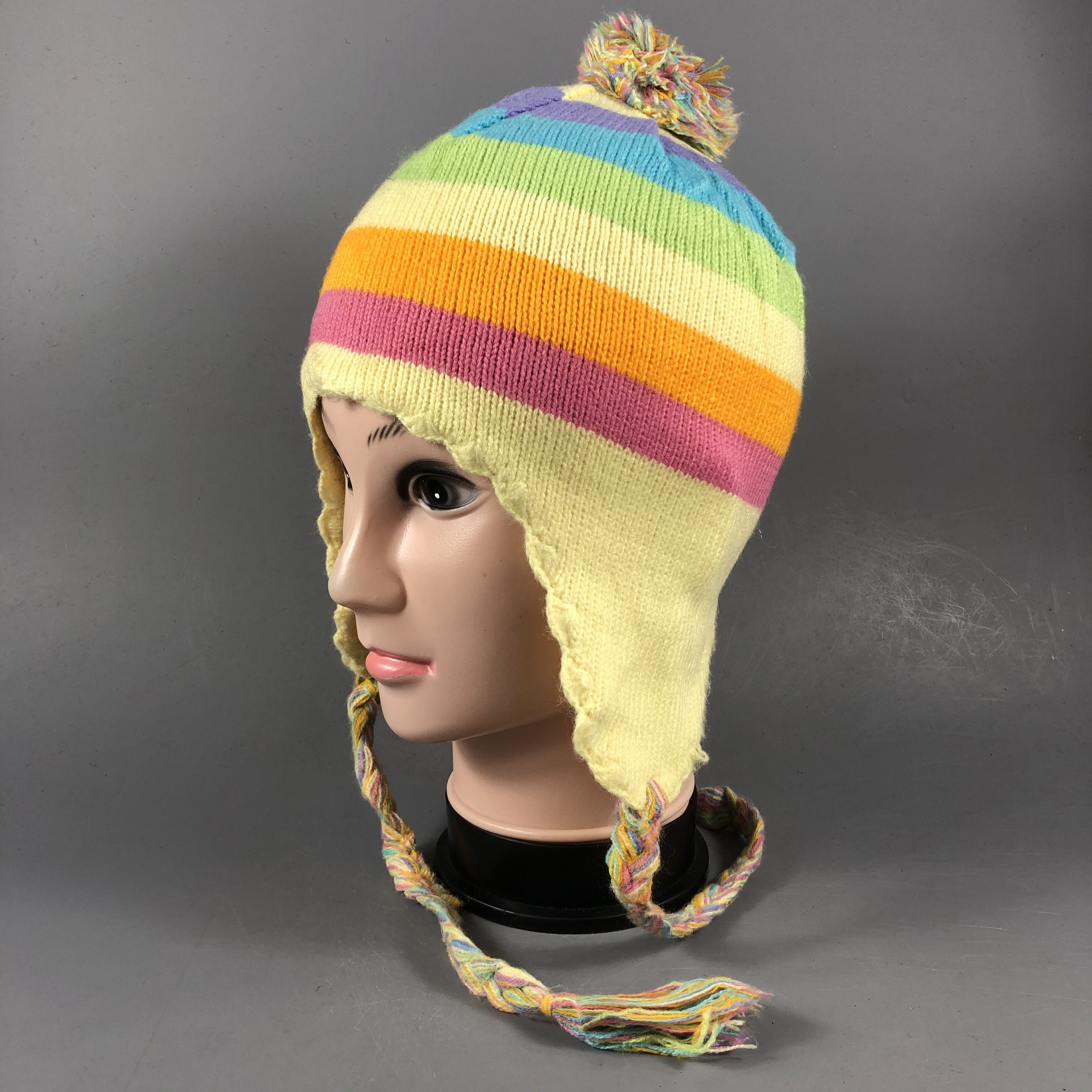 Japanese Brand Multicolor Stripe Earflap Beanie Size ONE SIZE - 2 Thumbnail