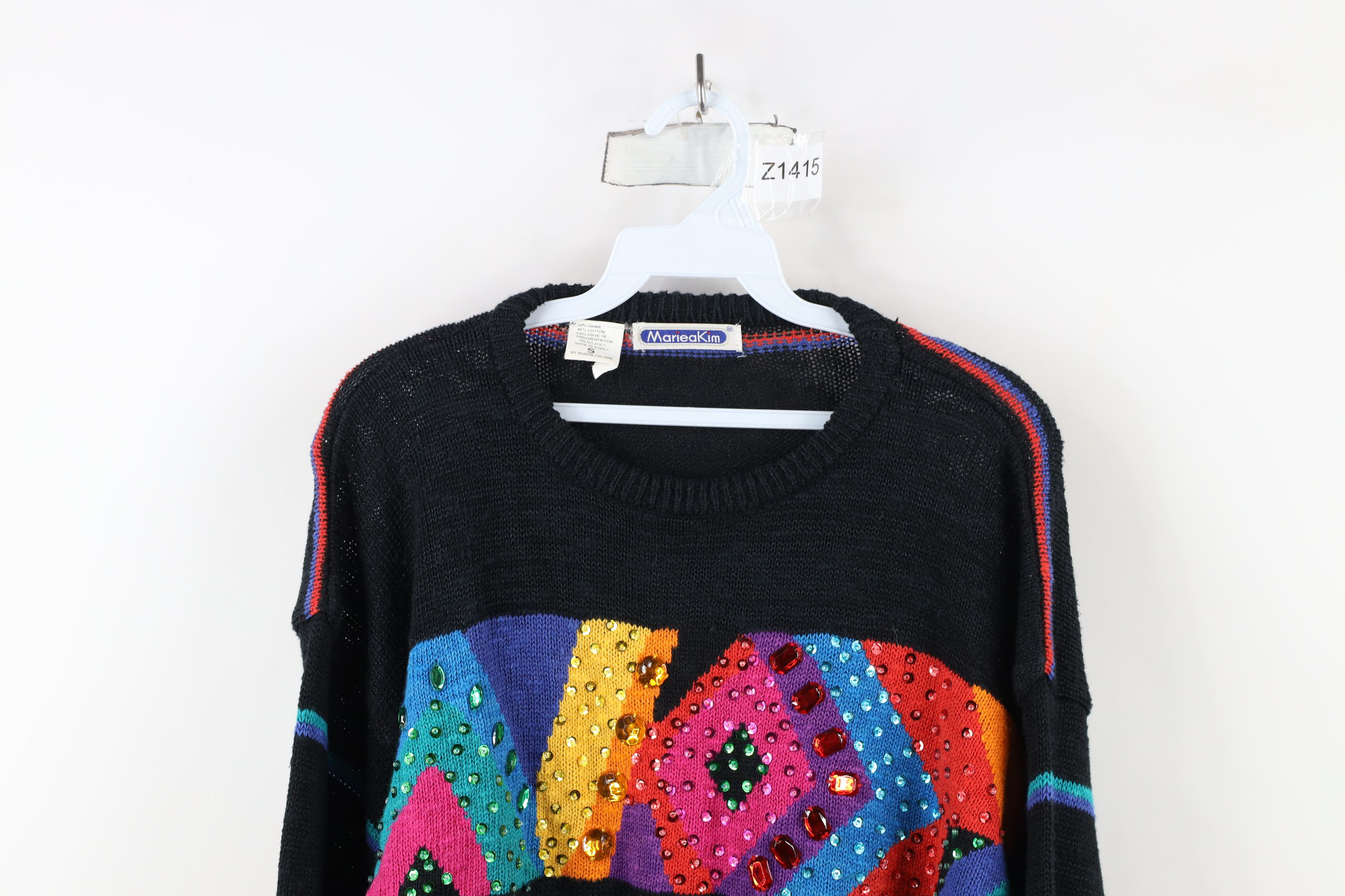 Vintage Vintage 90s Streetwear Striped Jeweled Sequin Knit Sweater Size S / US 4 / IT 40 - 2 Thumbnail