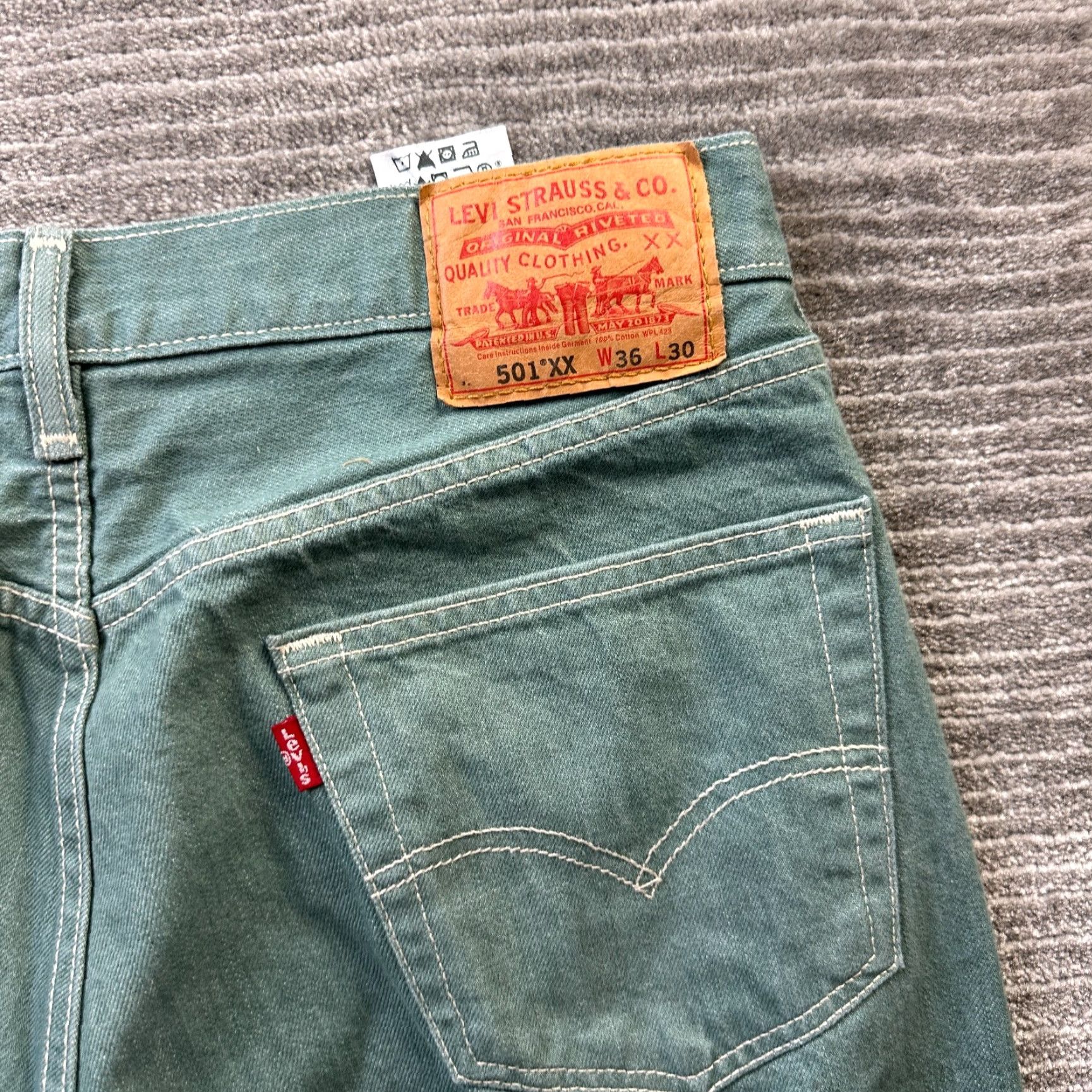 Levi's Levi's 501 Jeans Mens 34x28 Green Denim Pants Button Fly Straight 5-Pocket Regular Waist 34 Inseam 28 Mid Rise Vintage 90s Theme Mens Size US 34 / EU 50 - 5 Thumbnail