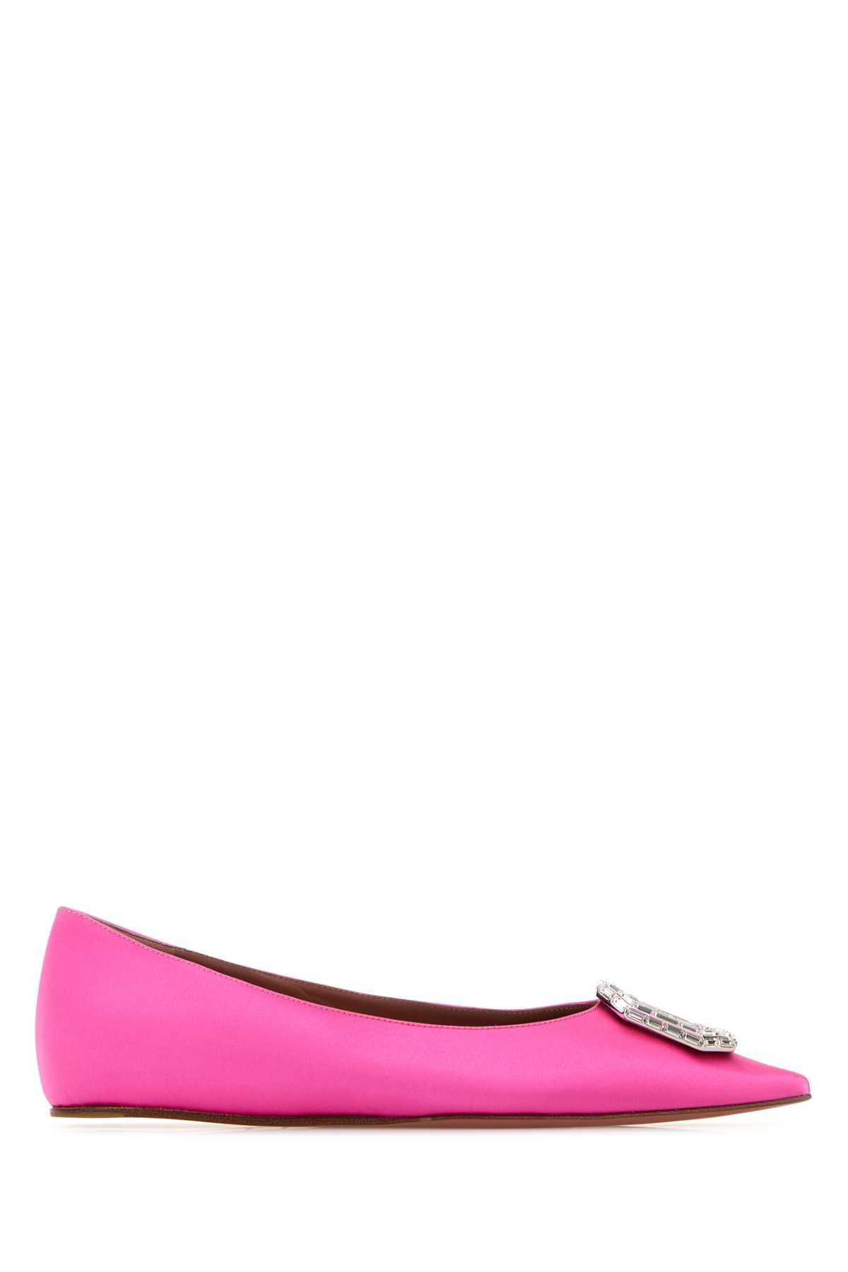 Amina Muaddi Fuchsia Satin Camelia Ballerinas Size US 6 / IT 36 - 1 Thumbnail