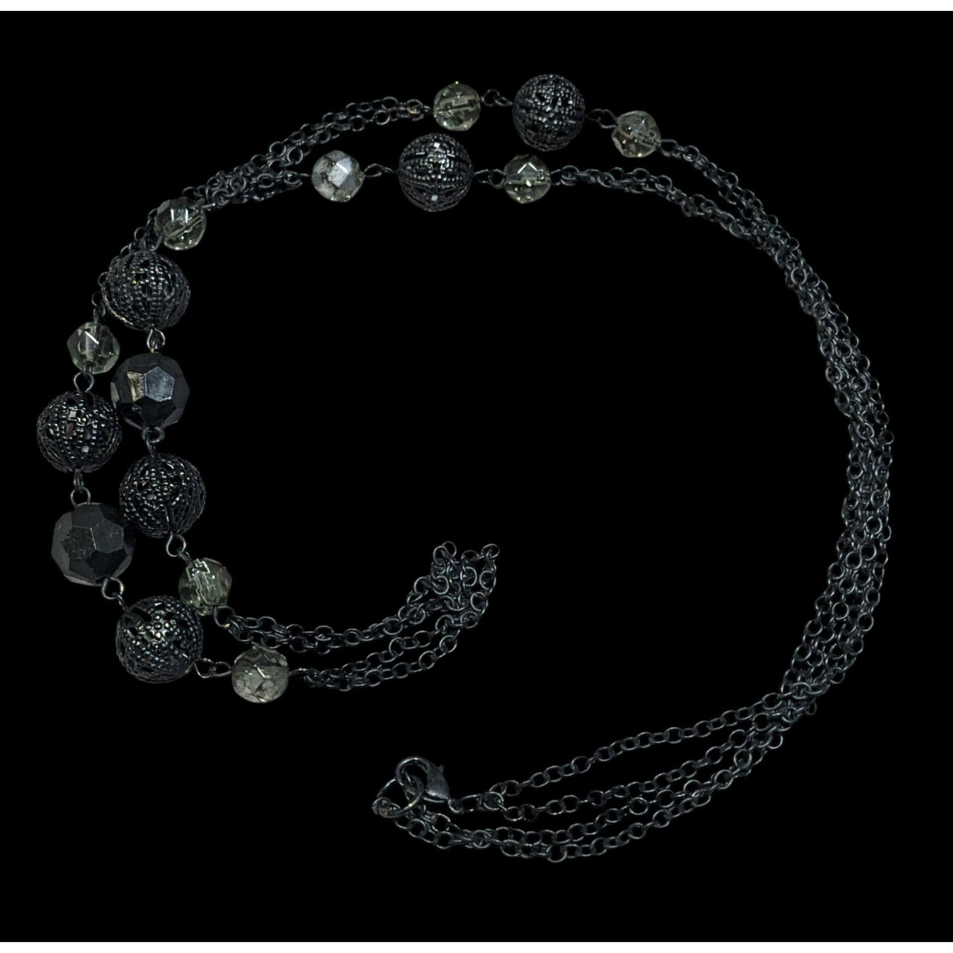 Other Gothic Matte Black Beaded Chain Station Necklace Size ONE SIZE - 2 Thumbnail
