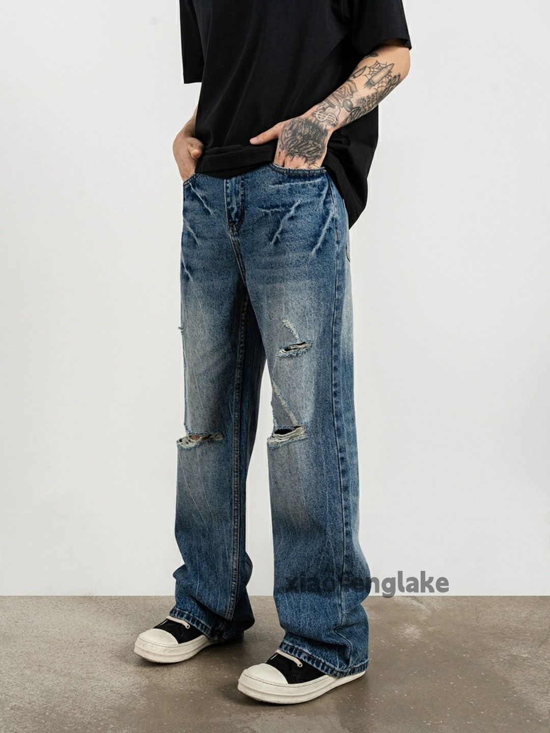 Jean × Vintage washed faded cleanfit skate hiphop damaged jeans Size US 30 / EU 46 - 8 Thumbnail