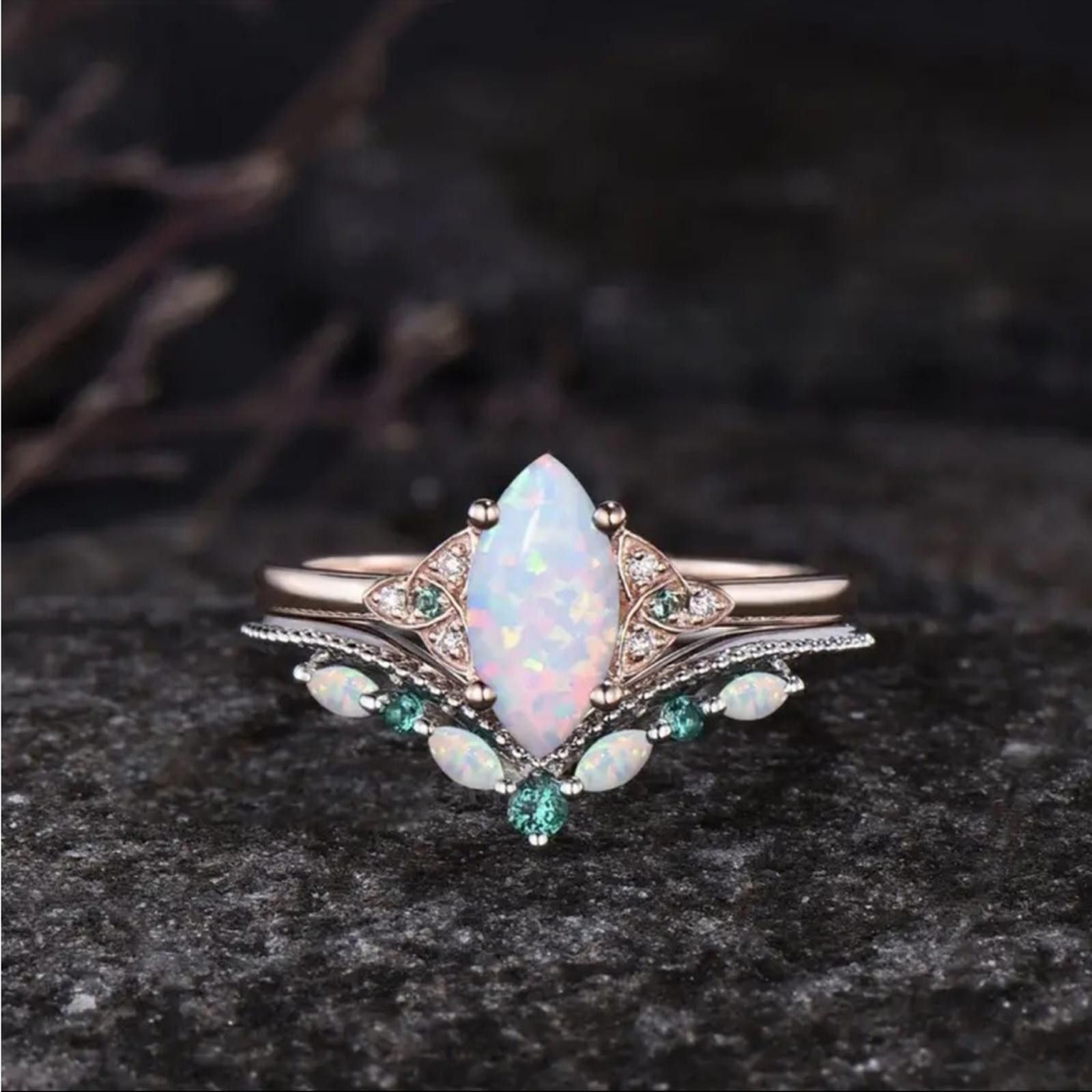 Designer Opal and Crystal Women's Ring Set Size 6 Size ONE SIZE - 3 Thumbnail