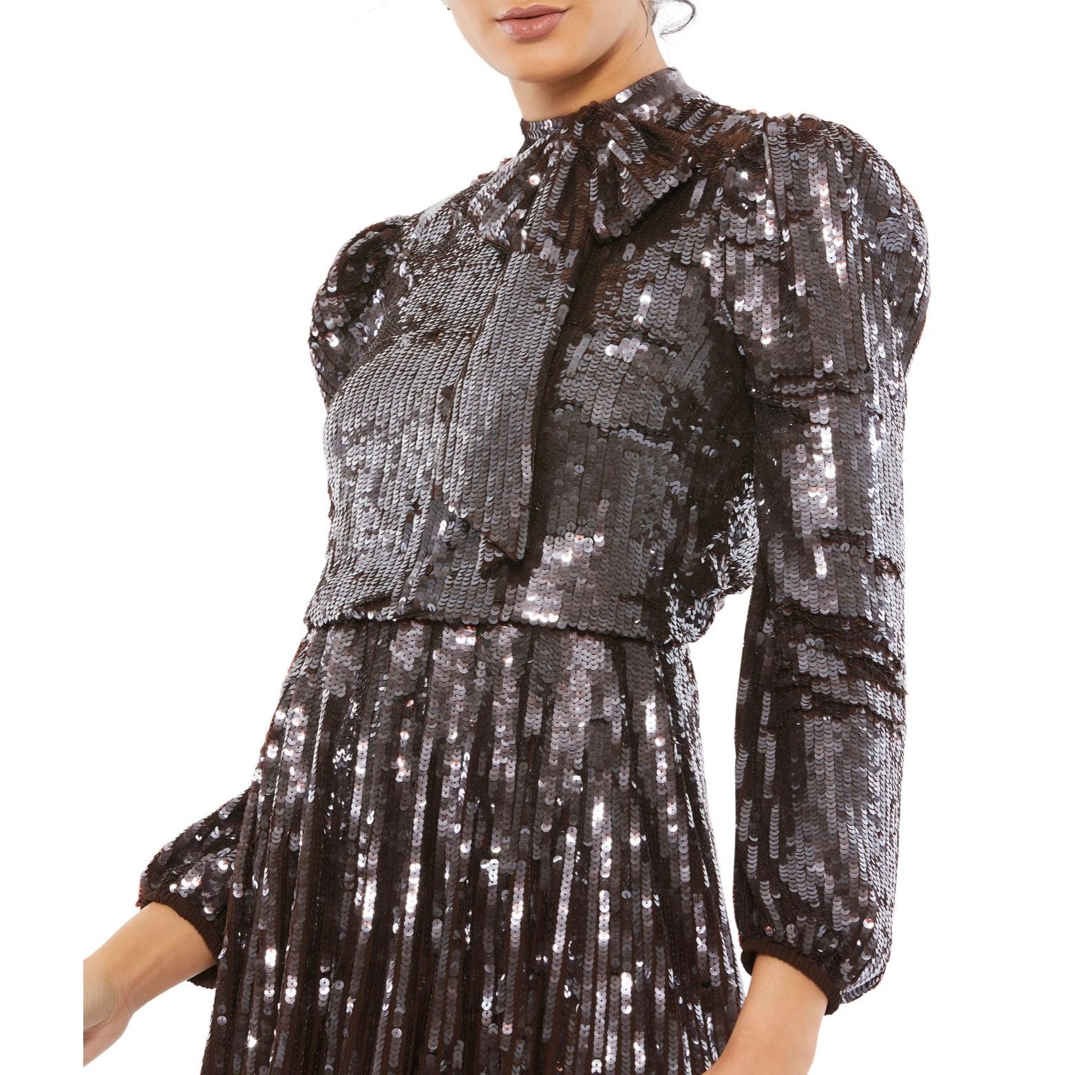 Mac Duggal Mac Duggal Bow Styled Sequin Cocktail Dress chocolate brown Size M / US 6-8 / IT 42-44 - 3 Thumbnail