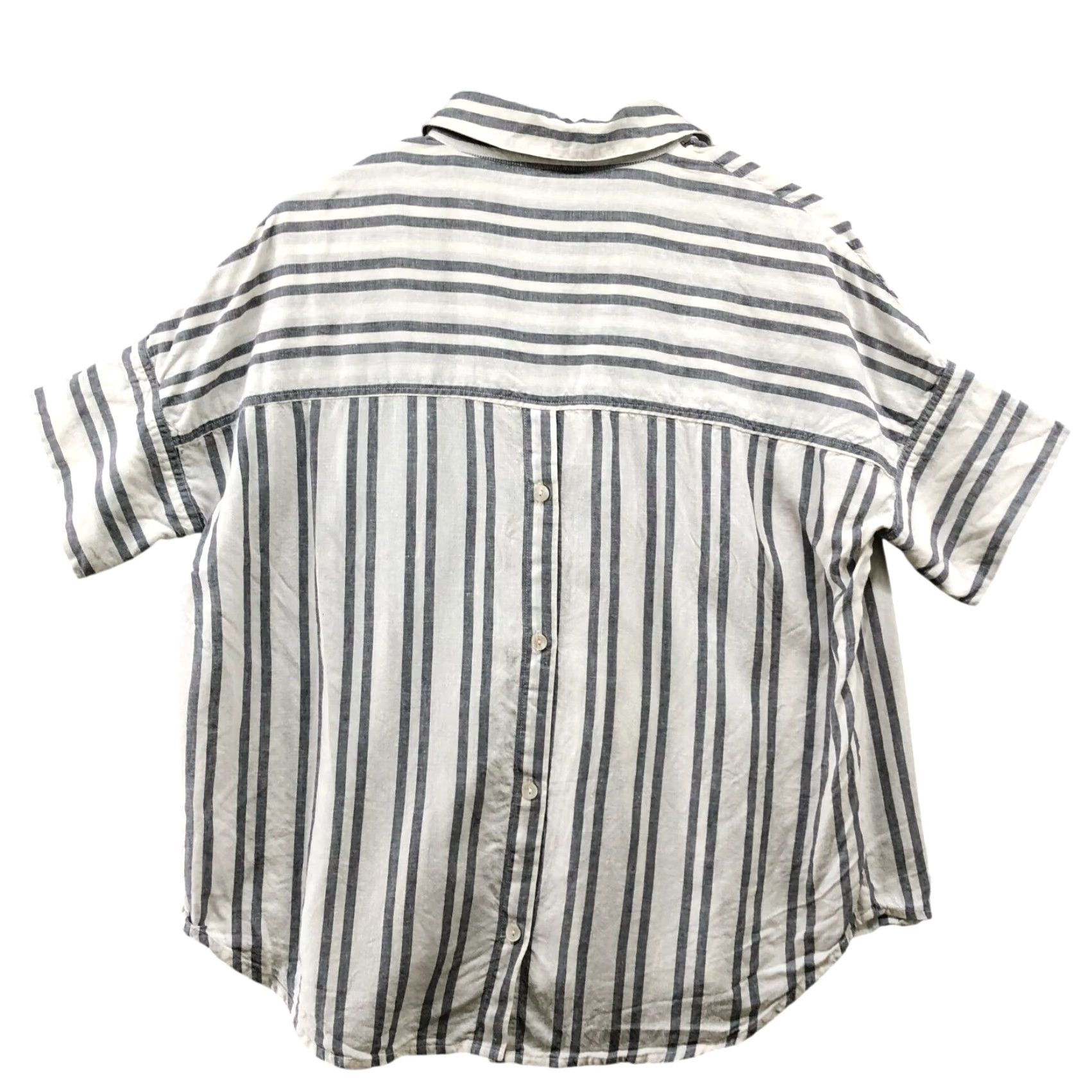 Vintage Jachs Girlfriend Shirt Womens S White Gray Striped Linen Cotton Short Sleeve Size S / US 4 / IT 40 - 2 Thumbnail