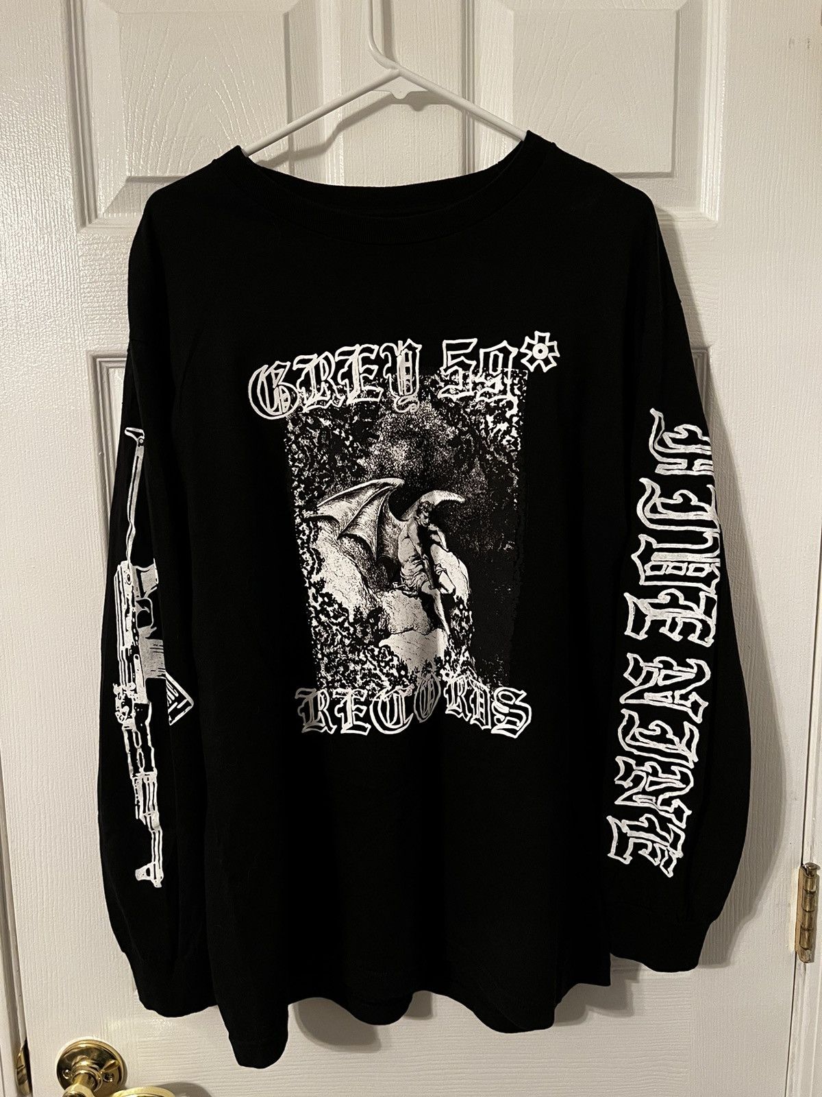 image of Pouya Uicideboy Merch Grey 59 Records Long Sleeve in Black, Men's (Size Large)