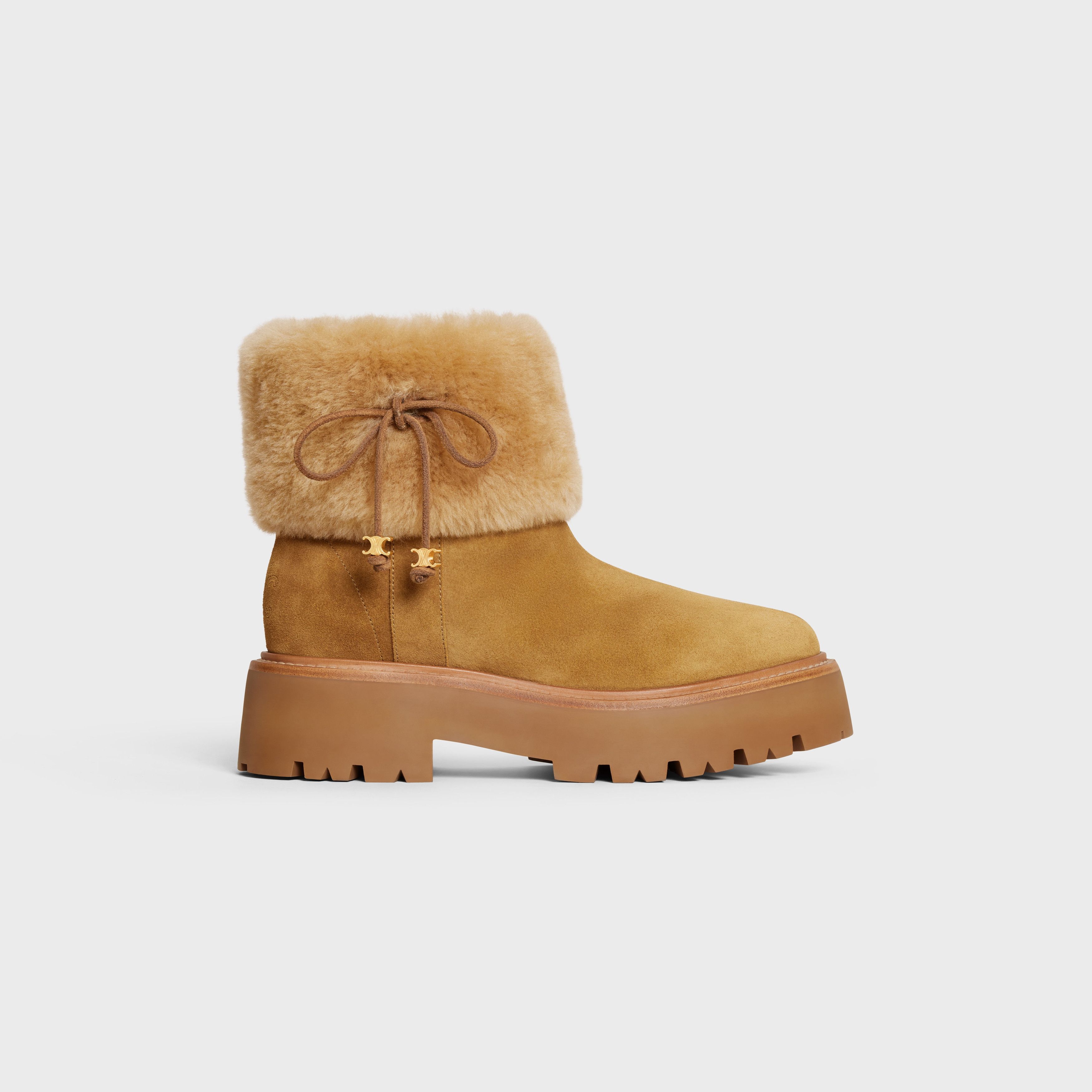 CELINE BULKY CROPPED BOOT WITH TRIOMPHE TASSELS in SUEDE CALFSKIN AND SHEARLING