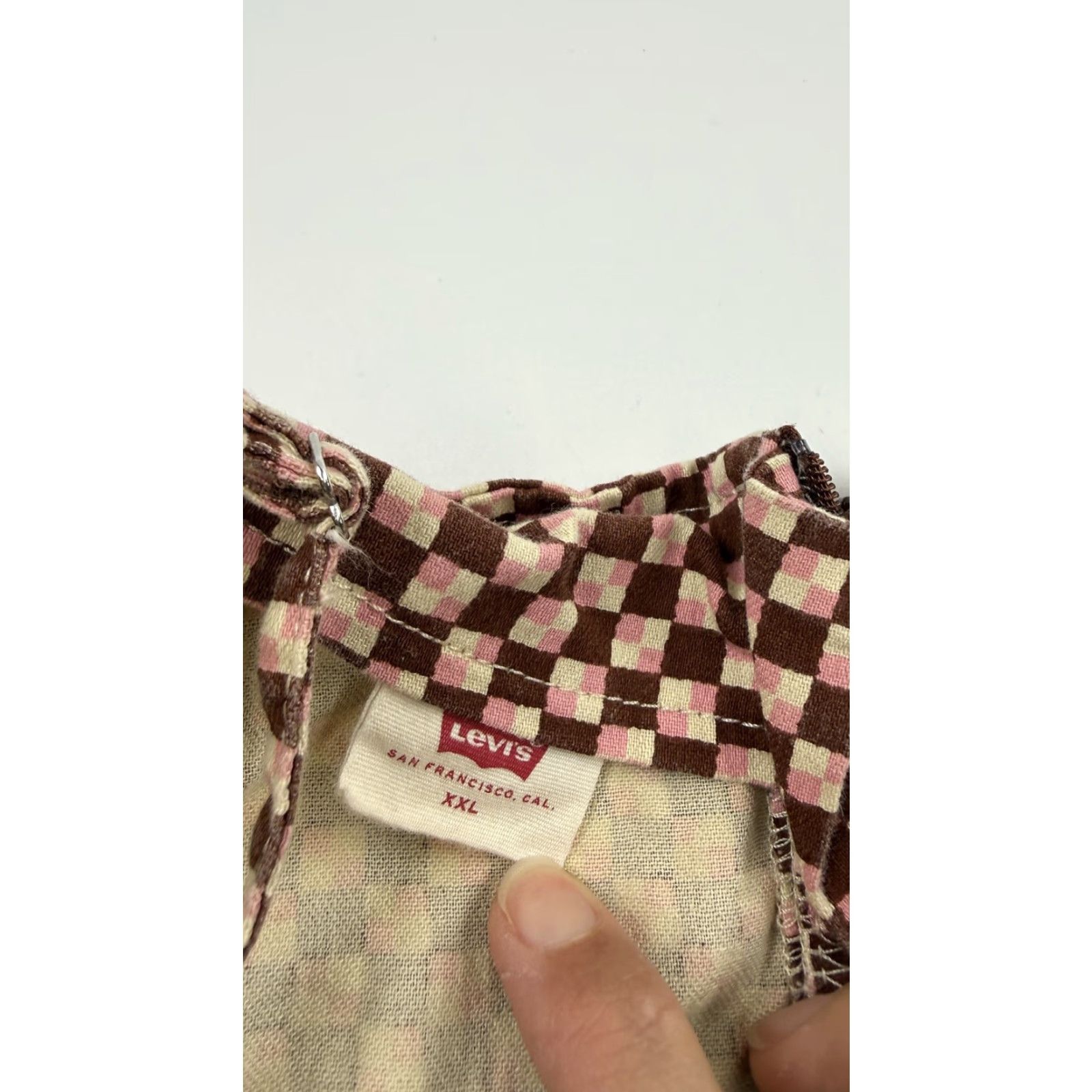 Levi's VINTAGE Levi's Dress Womens 2XL Brown Pink Checkered Checkerboard Spaghetti Strap Mini Size XXL / US 16-18 / IT 52-54 - 7 Thumbnail