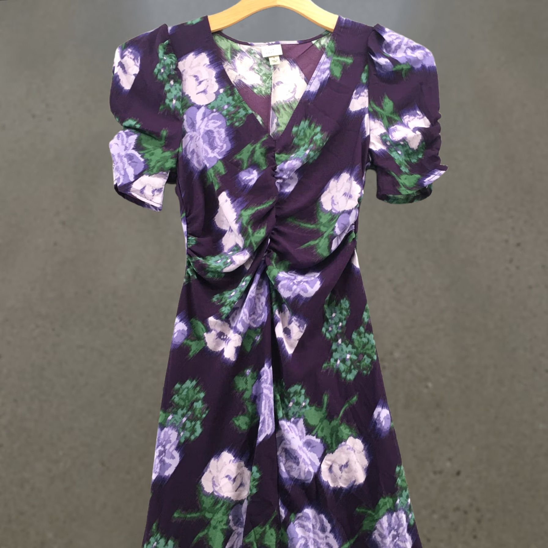 Vintage A New Day Floral Crepe High Low Dress Womens S Purple Short Sleeve Casual V-Neck Size 28" / US 6 / IT 42 - 1 Thumbnail