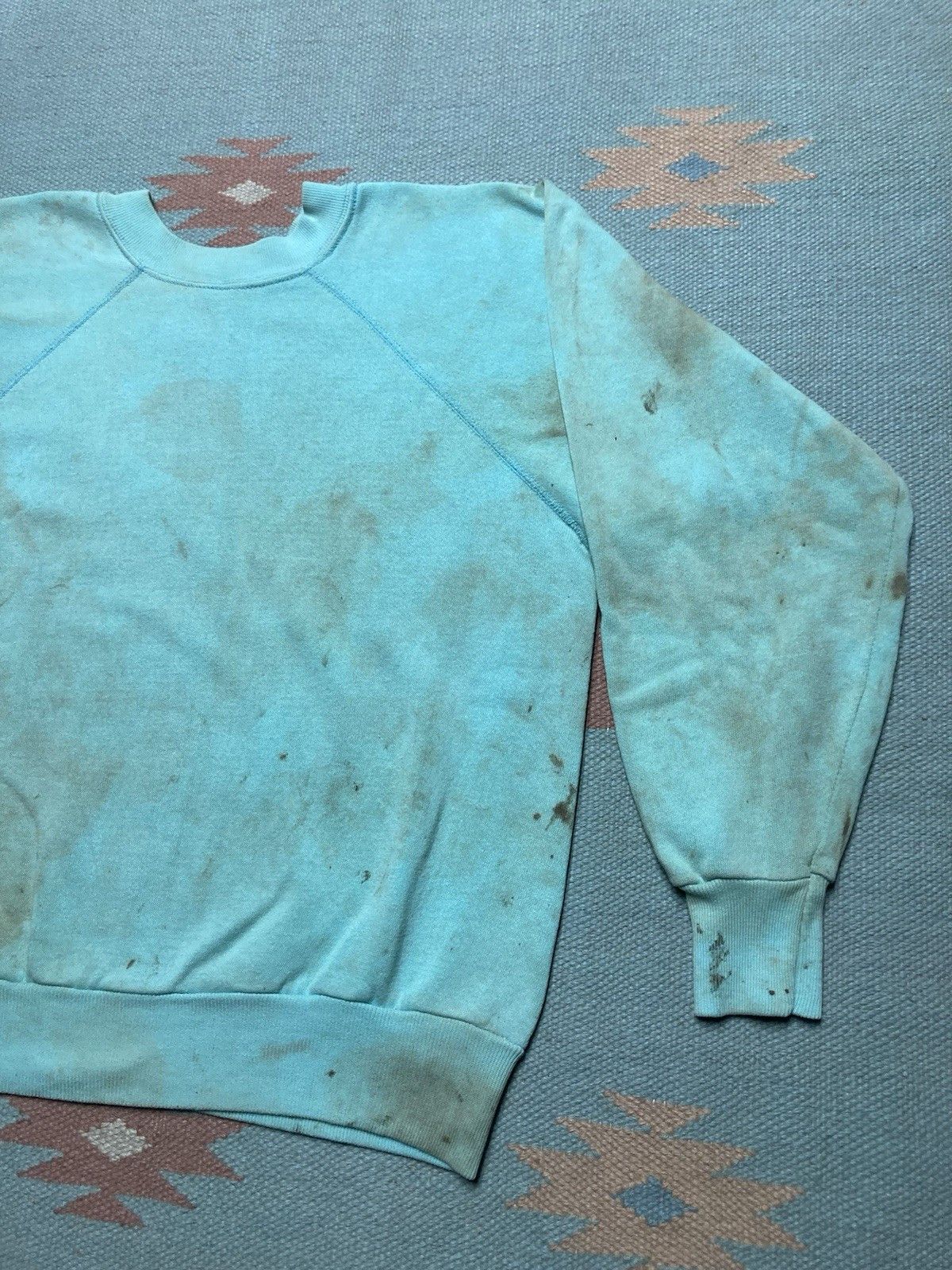 Vintage 70s crewneck sweatshirt blank teal blue grunge soft medium Size US M / EU 48-50 / 2 - 3 Thumbnail