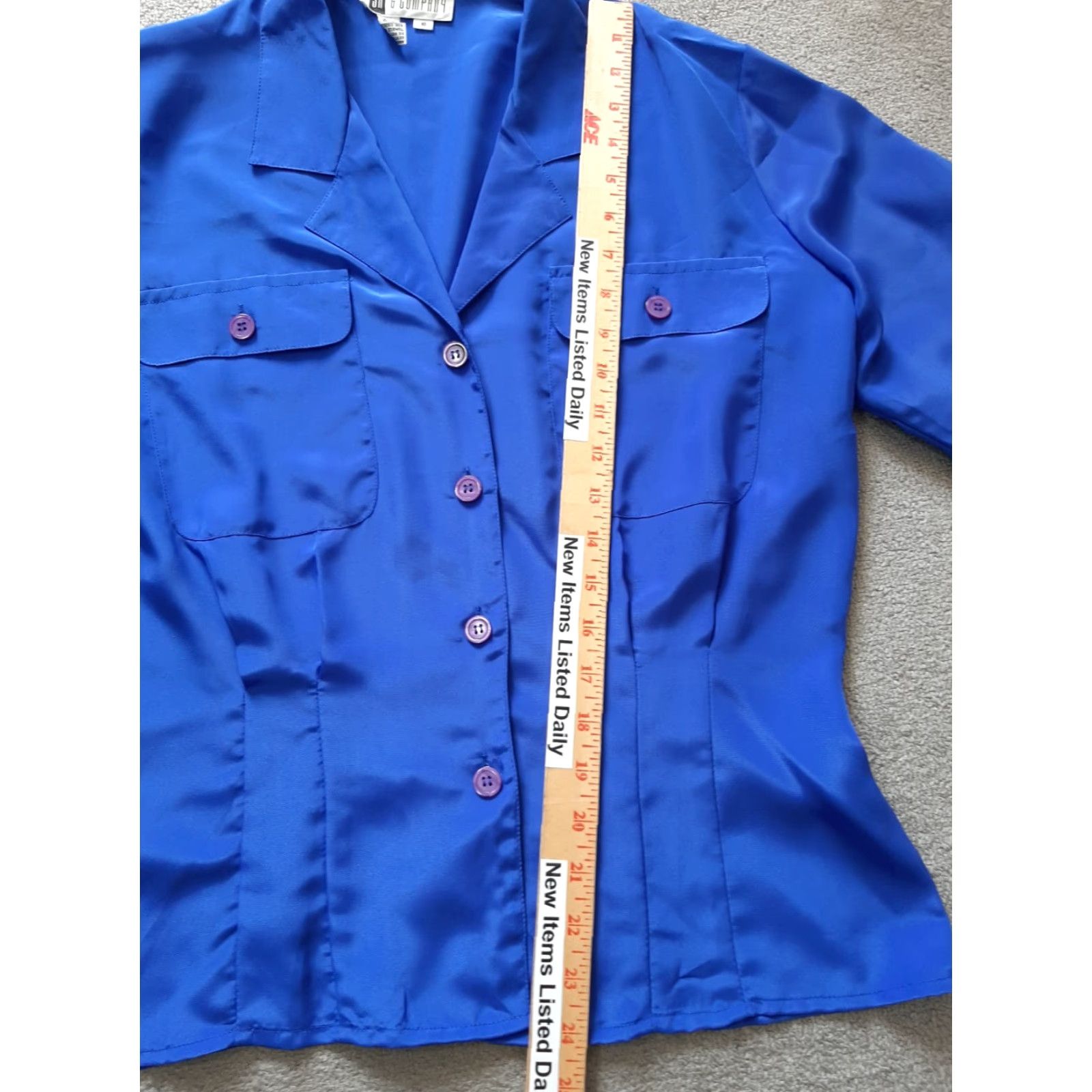 Vintage Womens Blouse SK and Company Button-Up Size 10 Blue Pockets Crew Neck Cropped Button-Up (Regular) Womens Size L / US 10 / IT 46 - 3 Thumbnail