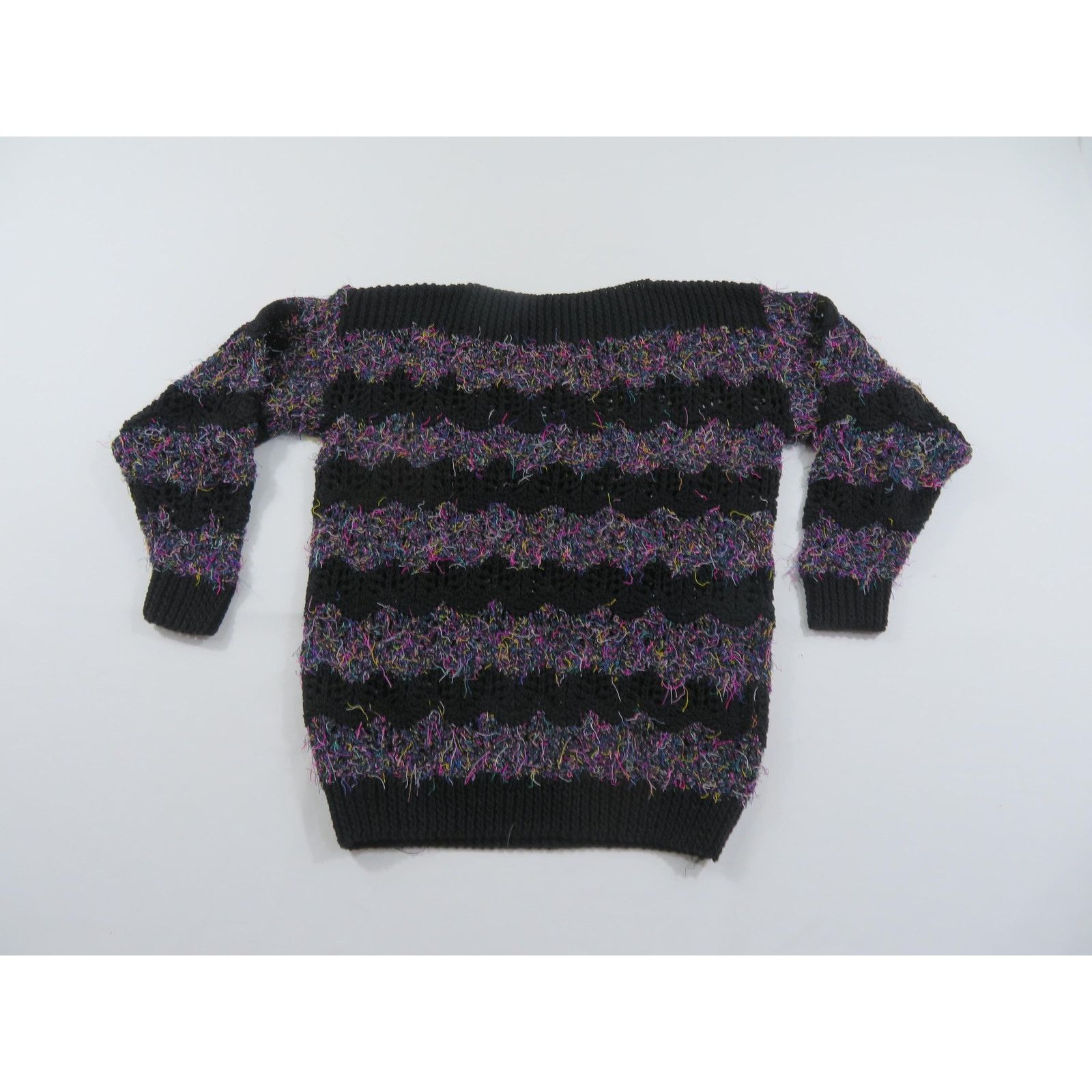 Other Vintage Sweater Open Neck Black Pink Textured Look M? 1980s Size M / US 6-8 / IT 42-44 - 2 Thumbnail