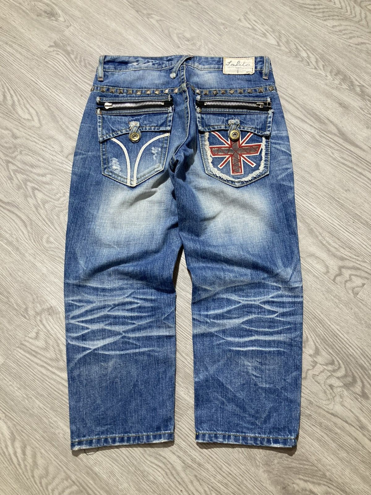 If Six Was Nine 2000s Lolita Y2k Studded Faded 3/4 Jeans Pants Lgb Punk Size US 32 / EU 48 - 1 Thumbnail