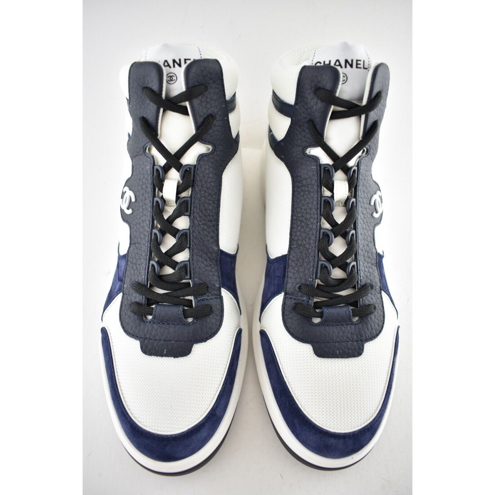 Chanel Chanel Blue CC Logo High Top Lace Up Trainer Sneaker 45 12 Size US 12 / EU 45 - 6 Thumbnail