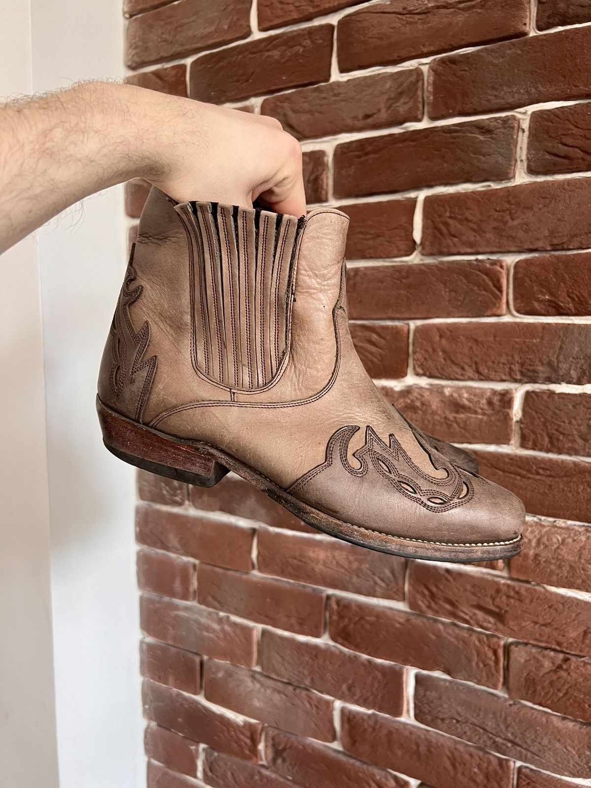 Handmade Vintage Sancho Genuine Leather Brown Western Cowboy Boots Size US 7 / EU 40 - 4 Thumbnail