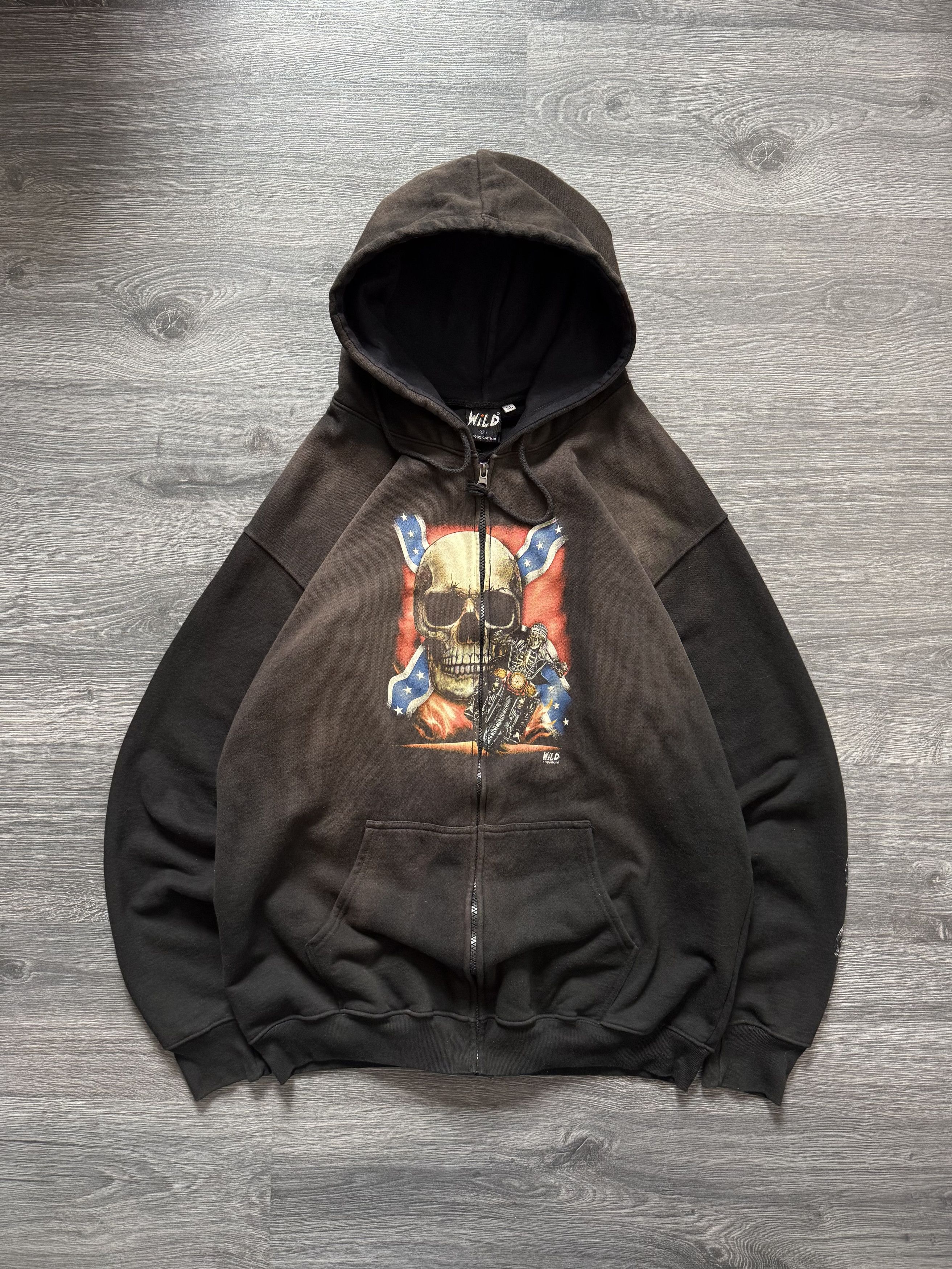 Affliction Vintage Faded Skull Zip Hoodie Rock Metal Spiral style Size US XXL / EU 58 / 5 - 1 Thumbnail