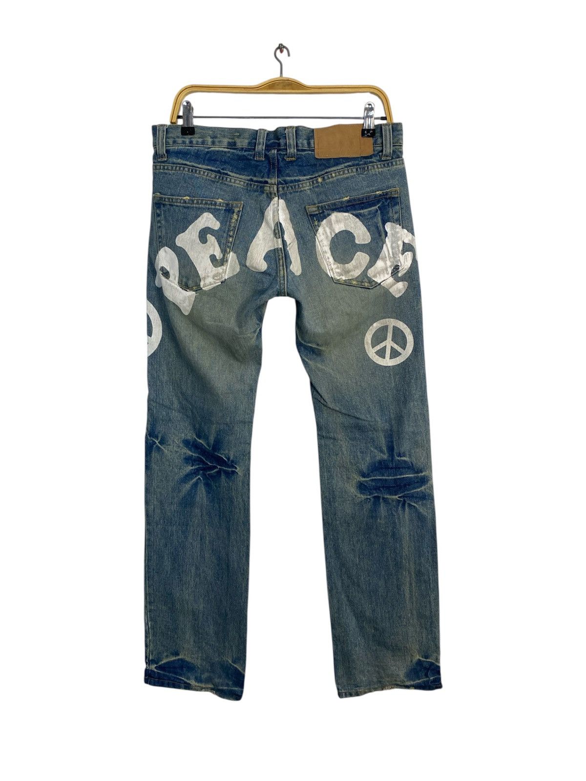Japanese Brand Vintage Peace Denim Printed Distressed Hippie Jeans Size 33 Size US 33 - 2 Thumbnail
