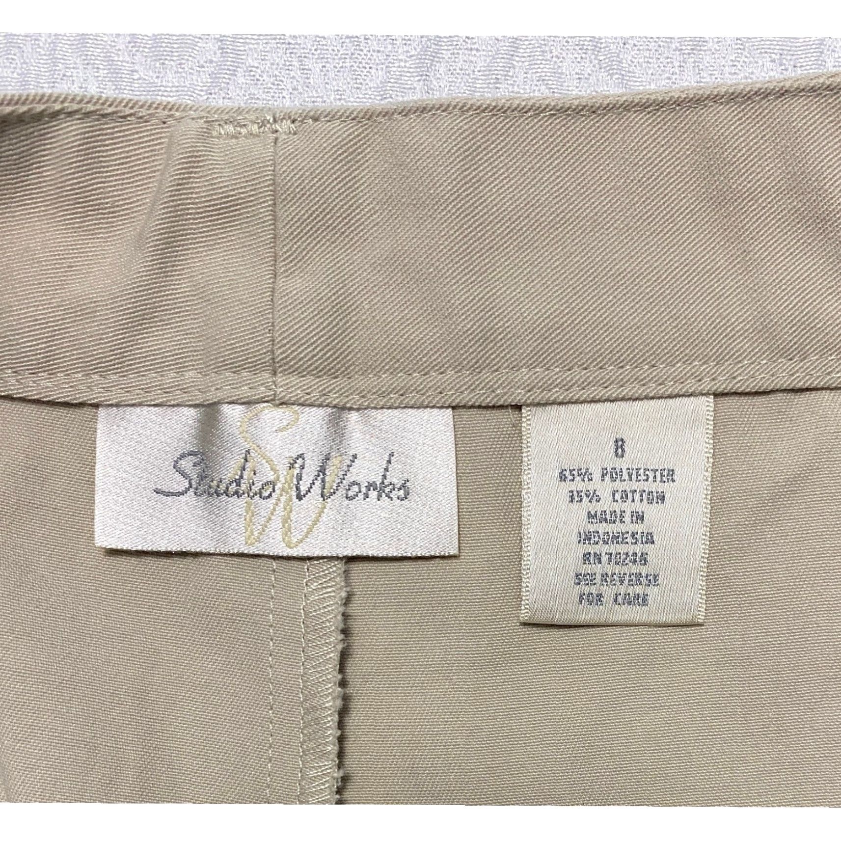 Vintage Studio Works Wide-Leg Capri Pants Women's Beige 8 Casual Relaxed Fit Twill Pockets Elastic Waist Lightweight Baggy Size 30" / US 8 / IT 44 - 5 Thumbnail