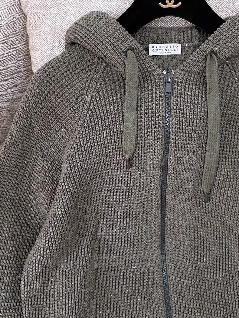 Brunello Cucinelli Brunello Cucinelli Fully Glitter Knitted Jacket, Khaki Gre Size XS / US 0-2 / IT 36-38 - 3 Thumbnail