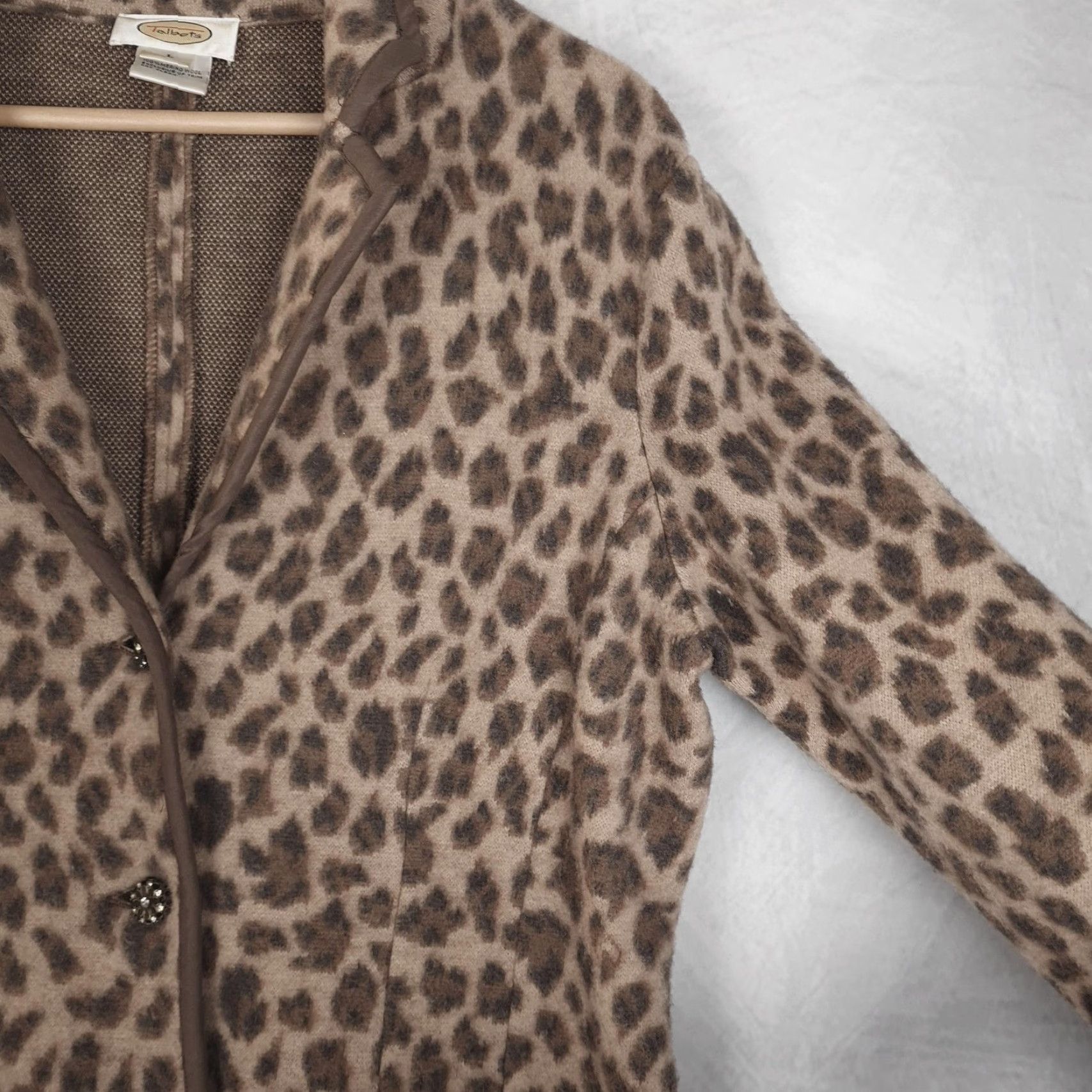 Talbots Talbots Blazer Women's Large Brown Leopard Print 100% Merino Wool Jacket Tailored Size L / US 10 / IT 46 - 4 Thumbnail