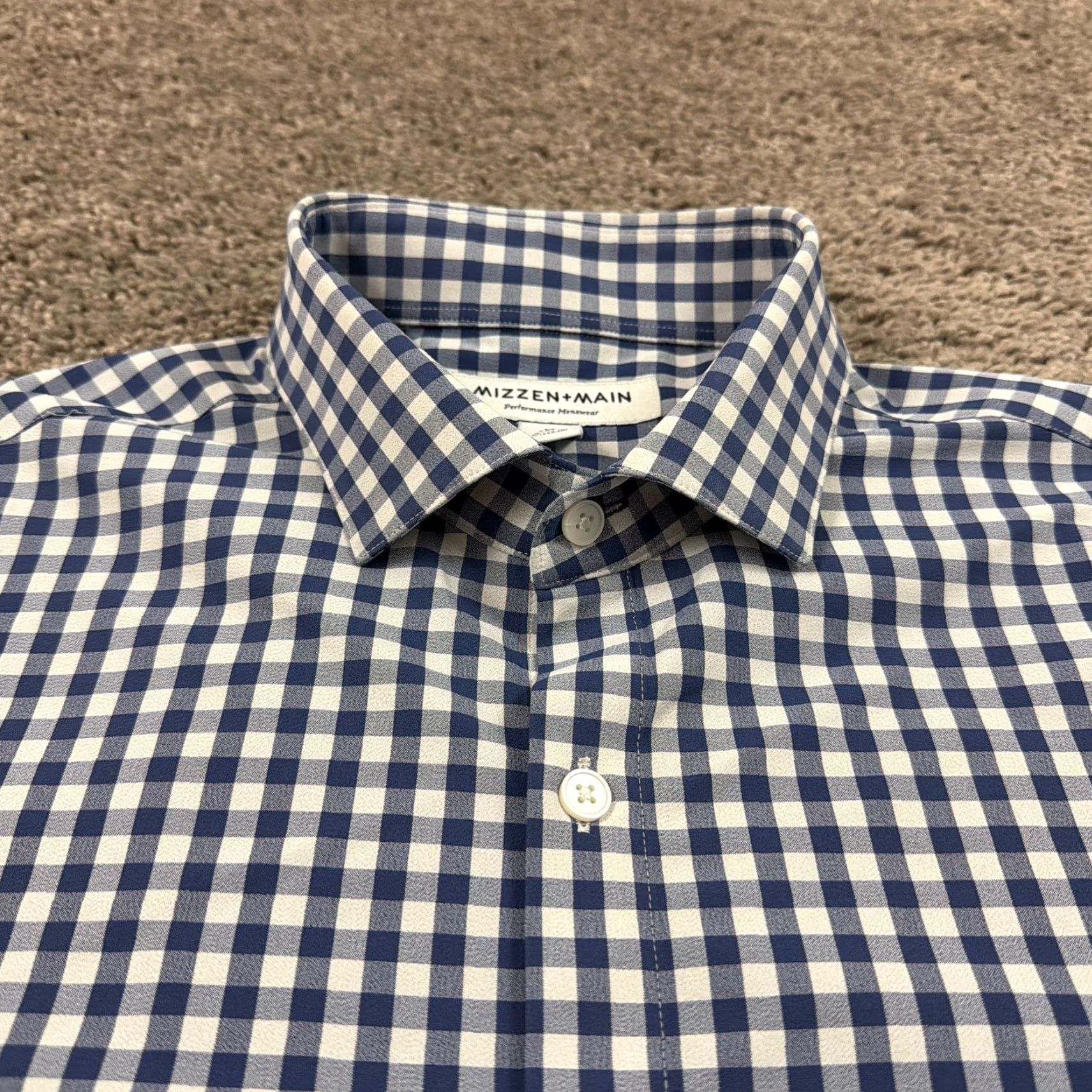 Mizzen+Main Mizzen+Main Shirt Mens M Blue Check Trim Slim Performance Stretch Long Sleeve Size US M / EU 48-50 / 2 - 4 Thumbnail