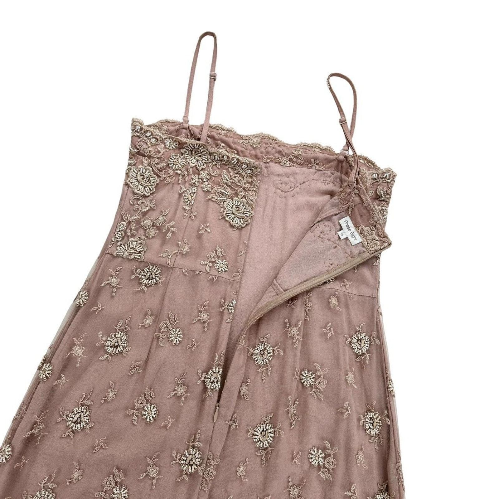 Other × Vintage Phase Eight Y2K Vintage Nude Sheer Mesh Beaded Midi Dress Size M / US 6-8 / IT 42-44 - 7 Thumbnail