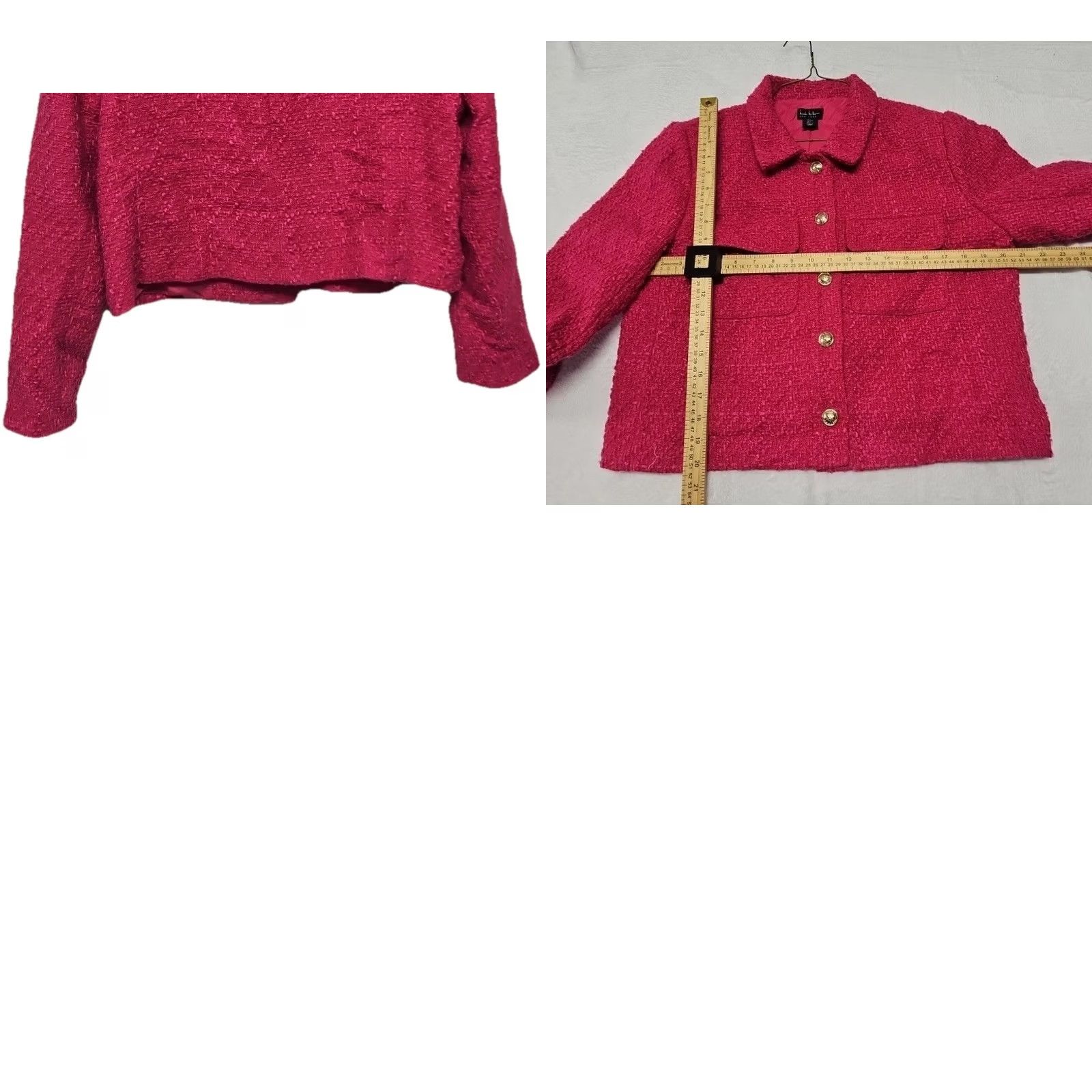 Nicole Miller Nicole Miller New York Women’s Large Pink Tweed Jacket Cropped Blazer Designer Size L / US 10 / IT 46 - 8 Thumbnail